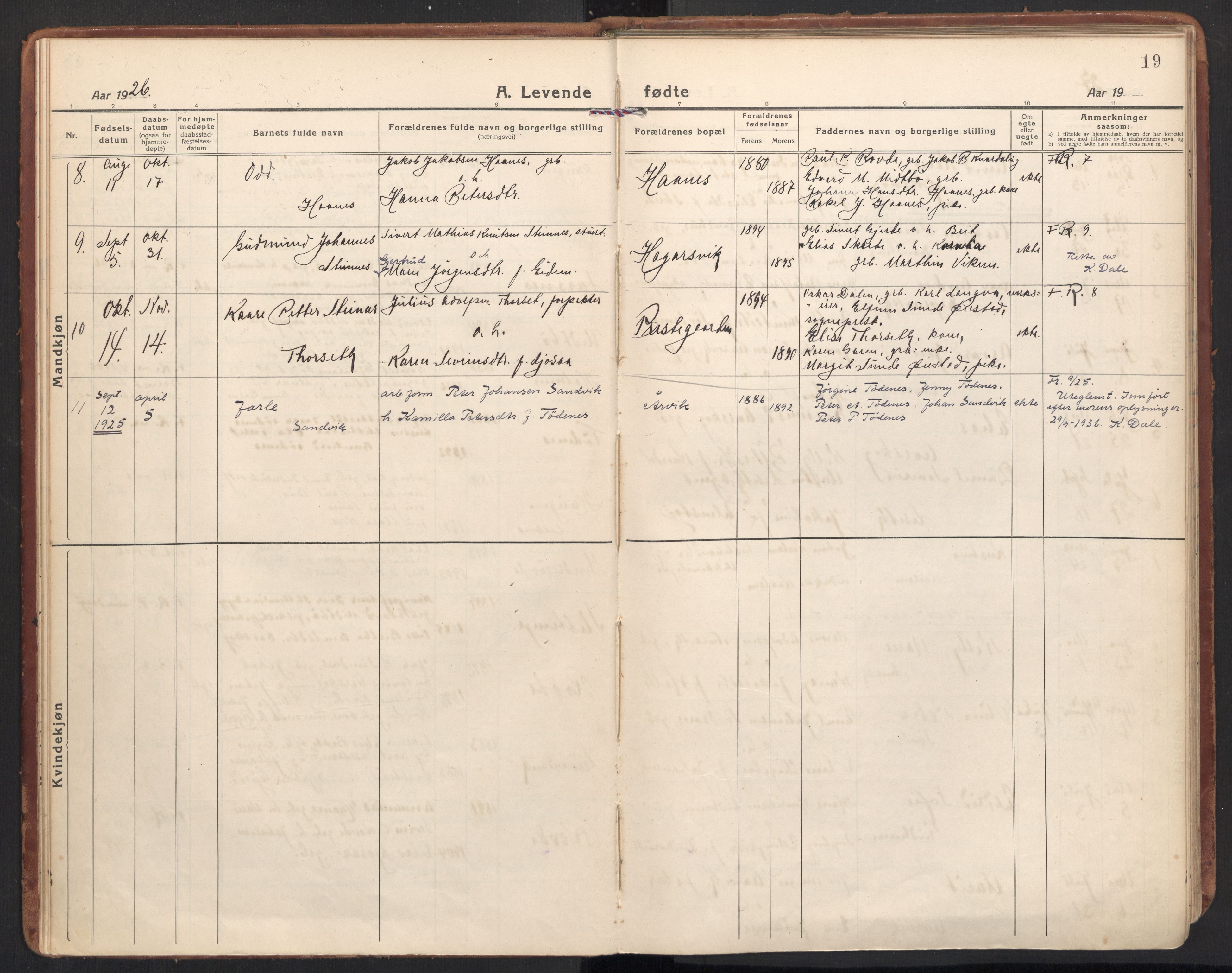 Ministerialprotokoller, klokkerbøker og fødselsregistre - Møre og Romsdal, AV/SAT-A-1454/504/L0058: Parish register (official) no. 504A05, 1920-1940, p. 19