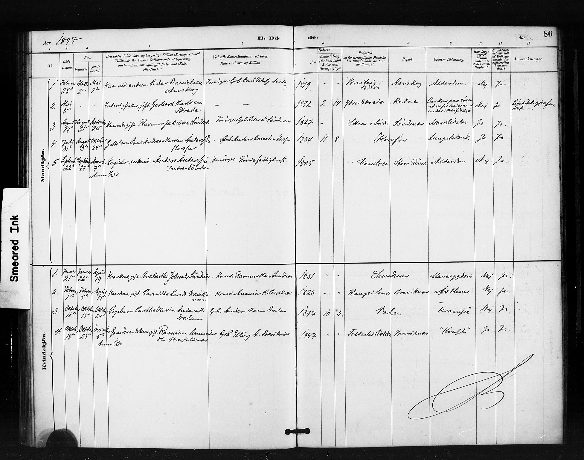 Ministerialprotokoller, klokkerbøker og fødselsregistre - Møre og Romsdal, AV/SAT-A-1454/504/L0056: Parish register (official) no. 504A03, 1884-1904, p. 86