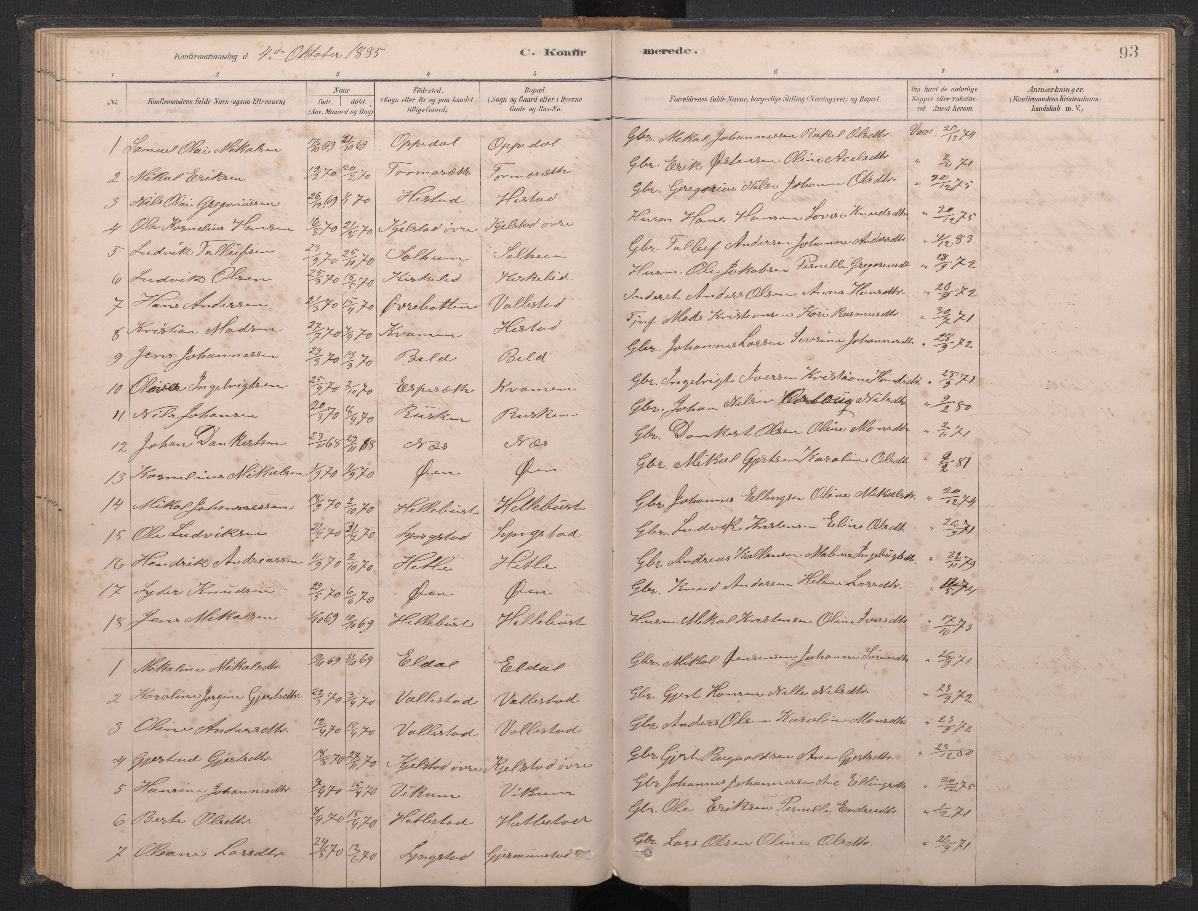 Gaular sokneprestembete, AV/SAB-A-80001/H/Hab: Parish register (copy) no. C 3, 1878-1897, p. 92b-93a