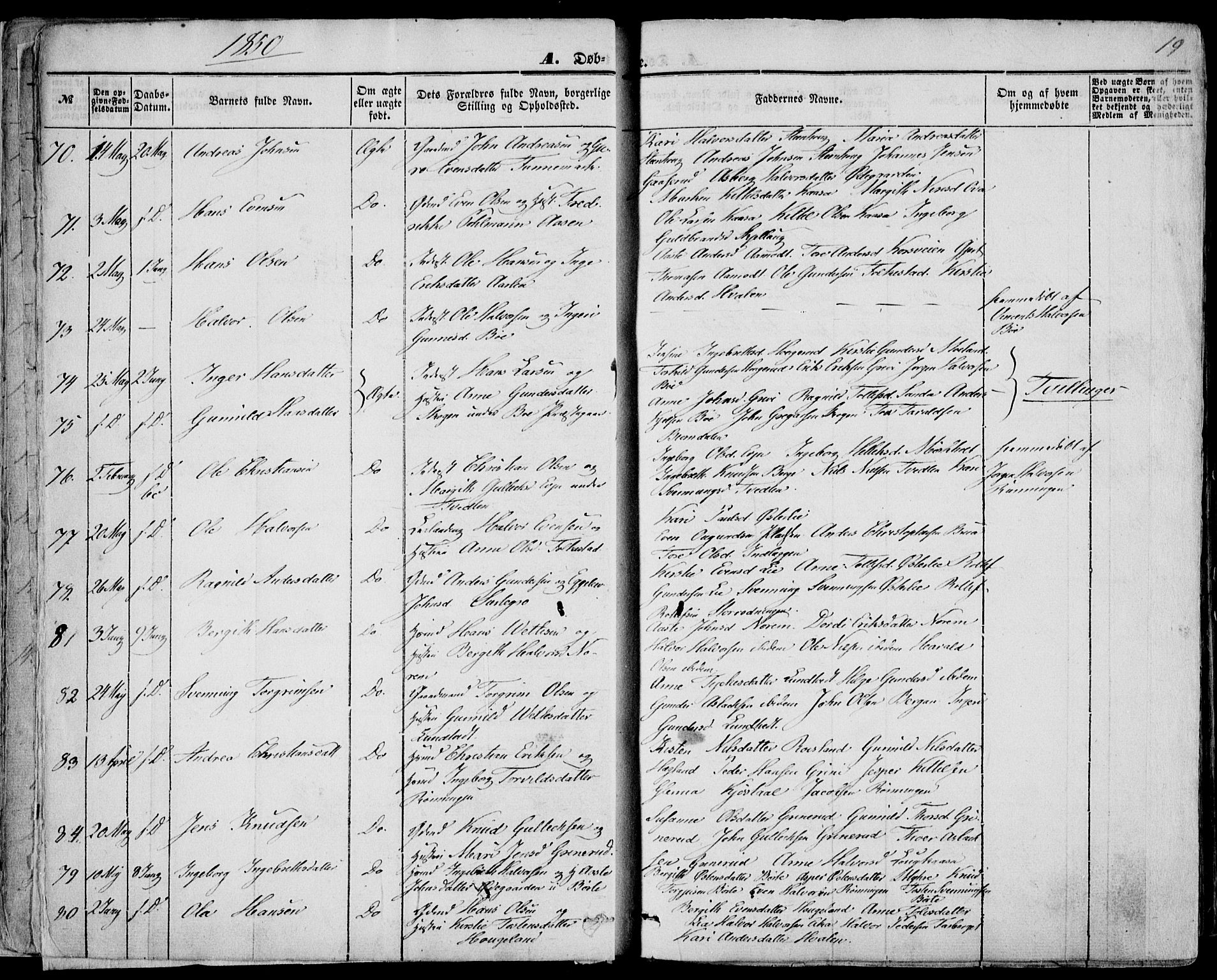 Bø kirkebøker, AV/SAKO-A-257/F/Fa/L0008: Parish register (official) no. 8, 1849-1861, p. 19