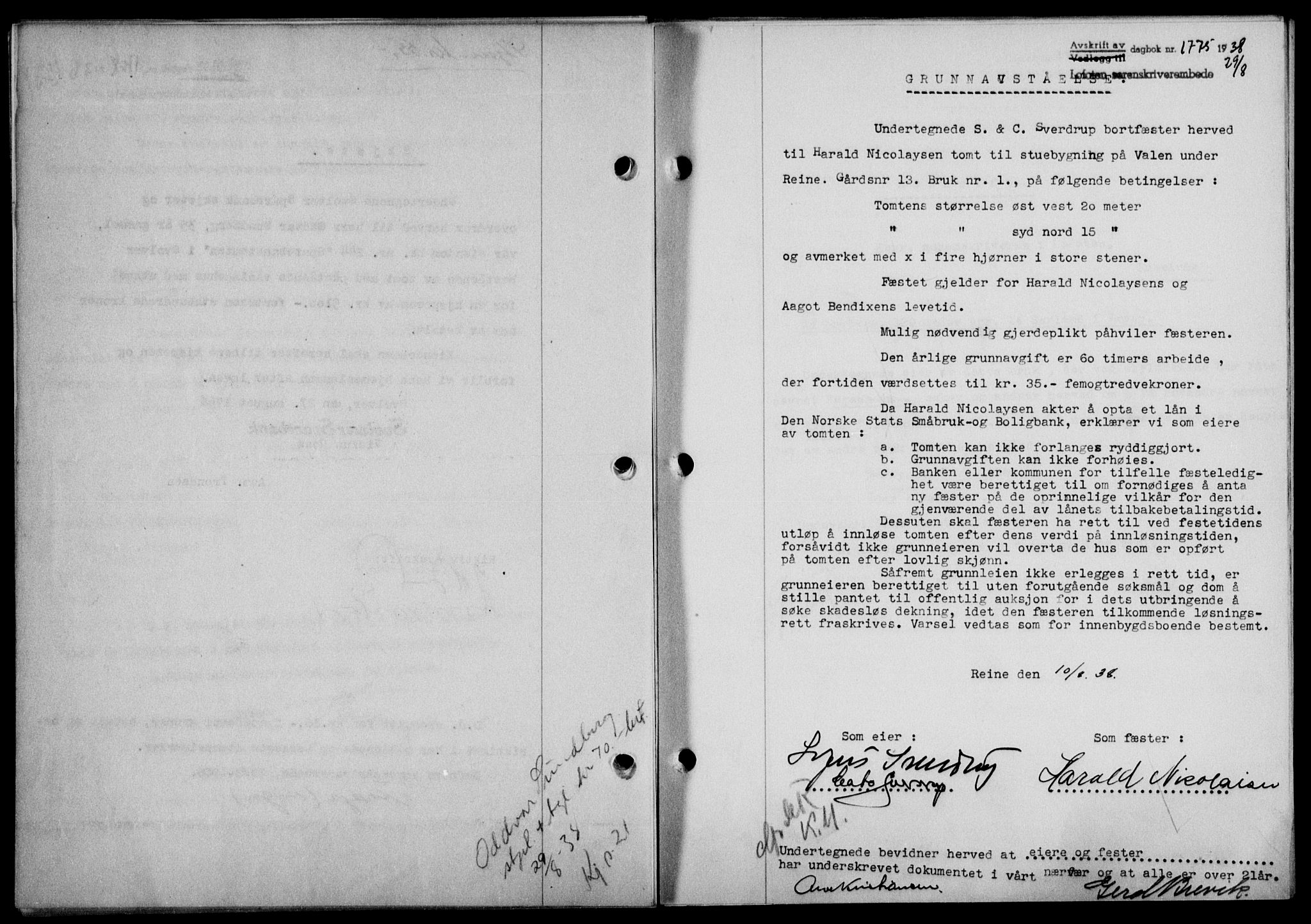 Lofoten sorenskriveri, SAT/A-0017/1/2/2C/L0004a: Mortgage book no. 4a, 1938-1938, Diary no: : 1775/1938
