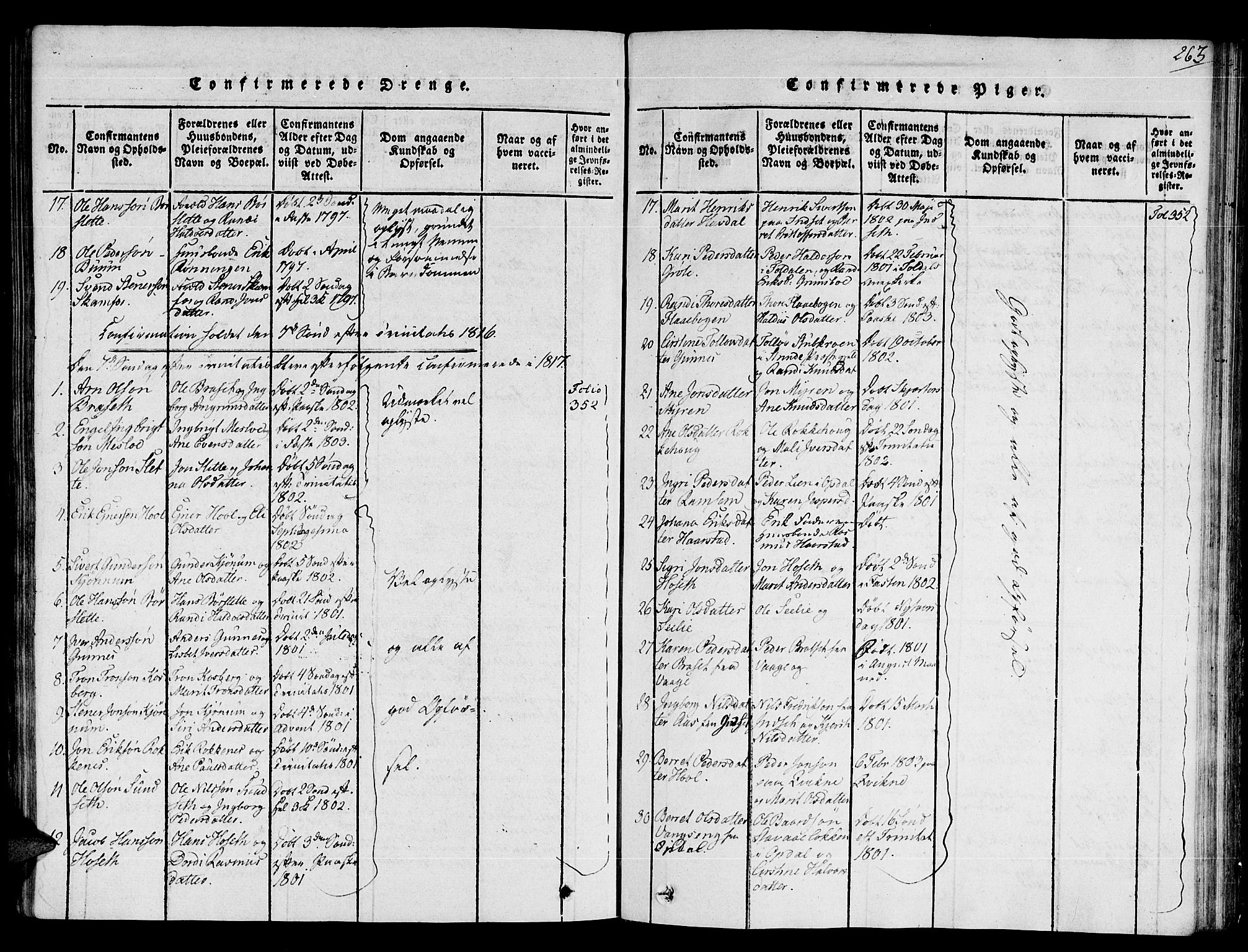 Ministerialprotokoller, klokkerbøker og fødselsregistre - Sør-Trøndelag, AV/SAT-A-1456/672/L0854: Parish register (official) no. 672A06 /2, 1816-1829, p. 263