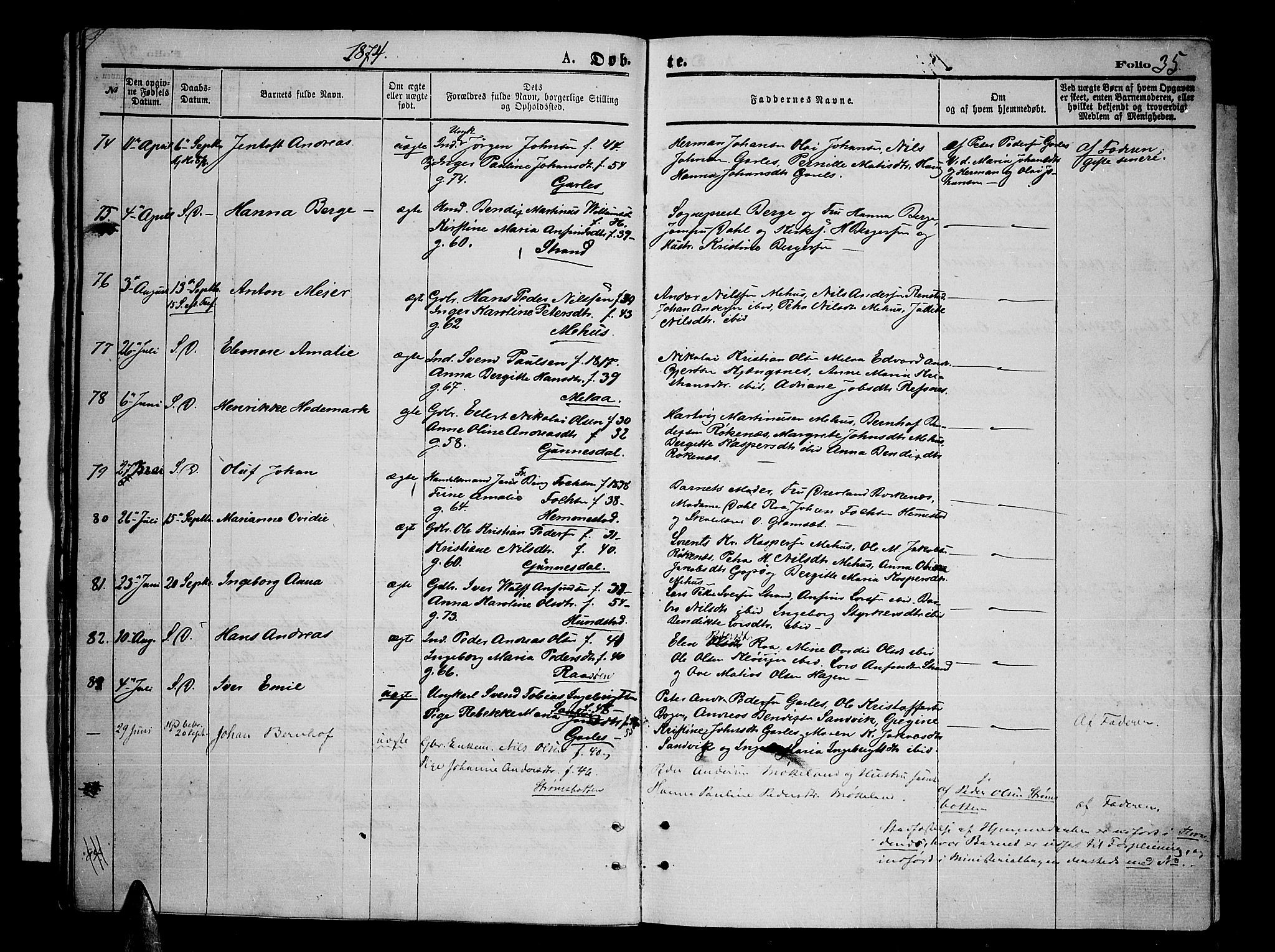 Kvæfjord sokneprestkontor, SATØ/S-1323/G/Ga/Gab/L0004klokker: Parish register (copy) no. 4, 1870-1886, p. 35
