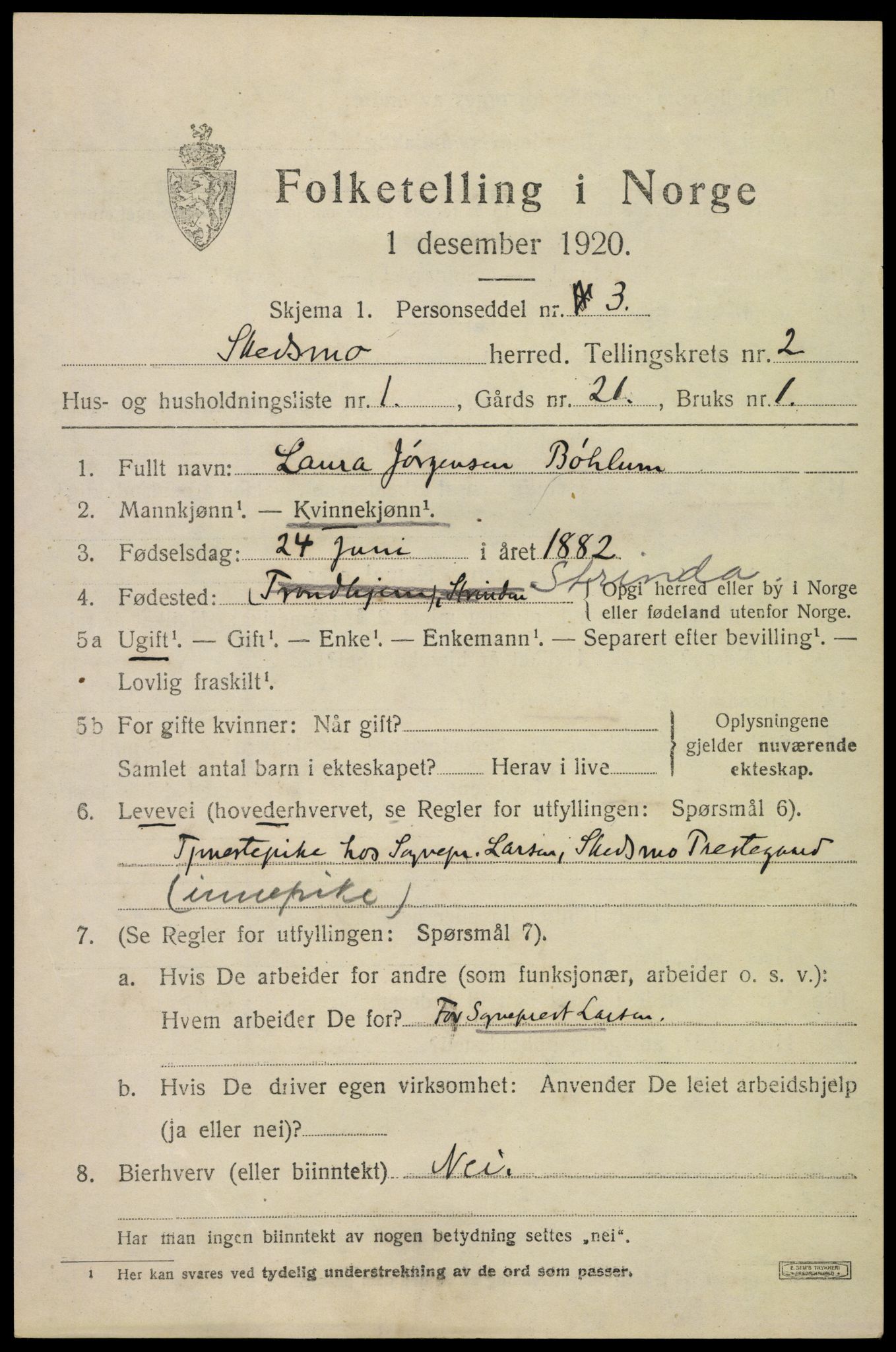 SAO, 1920 census for Skedsmo, 1920, p. 2479