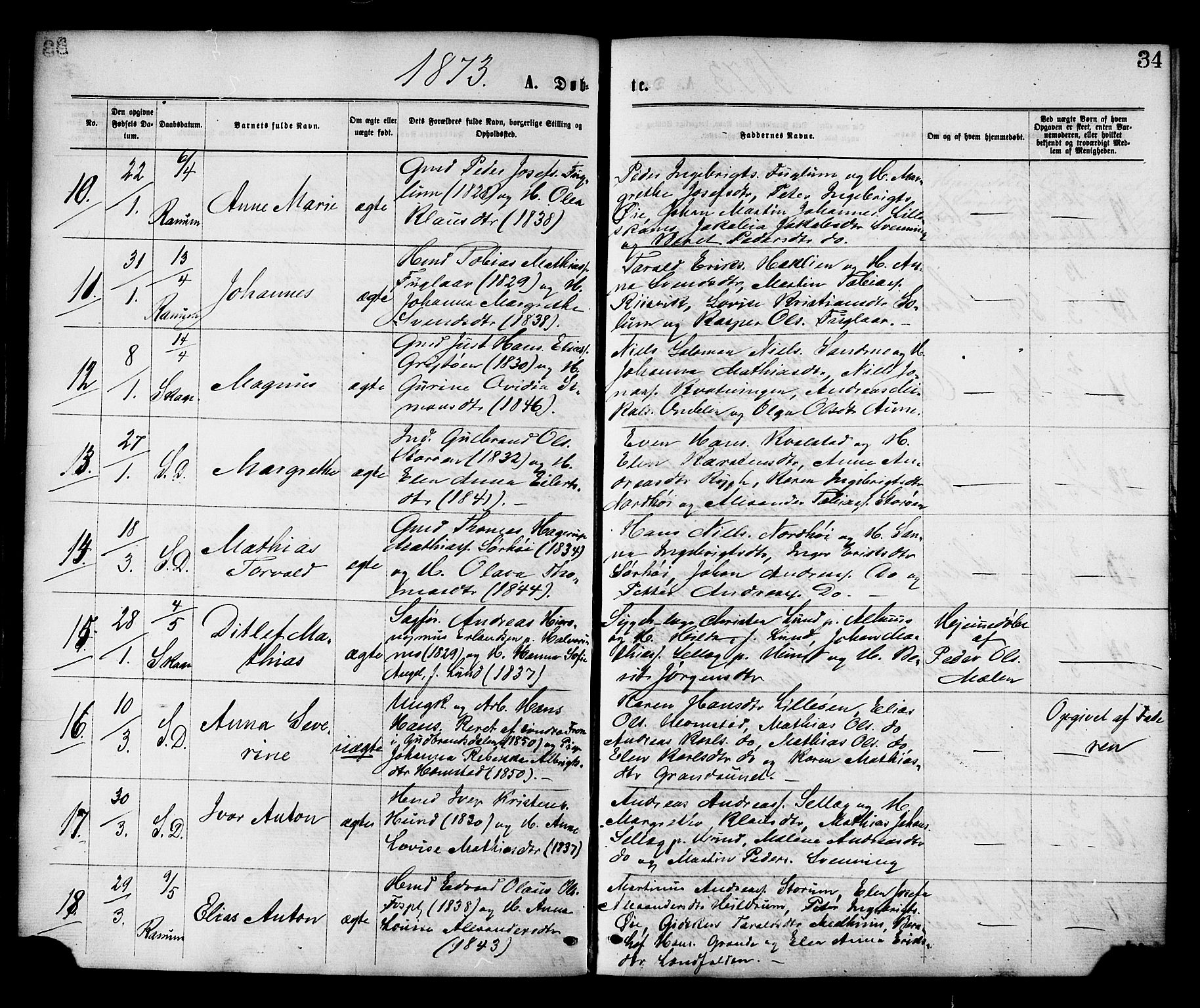 Ministerialprotokoller, klokkerbøker og fødselsregistre - Nord-Trøndelag, SAT/A-1458/764/L0554: Parish register (official) no. 764A09, 1867-1880, p. 34