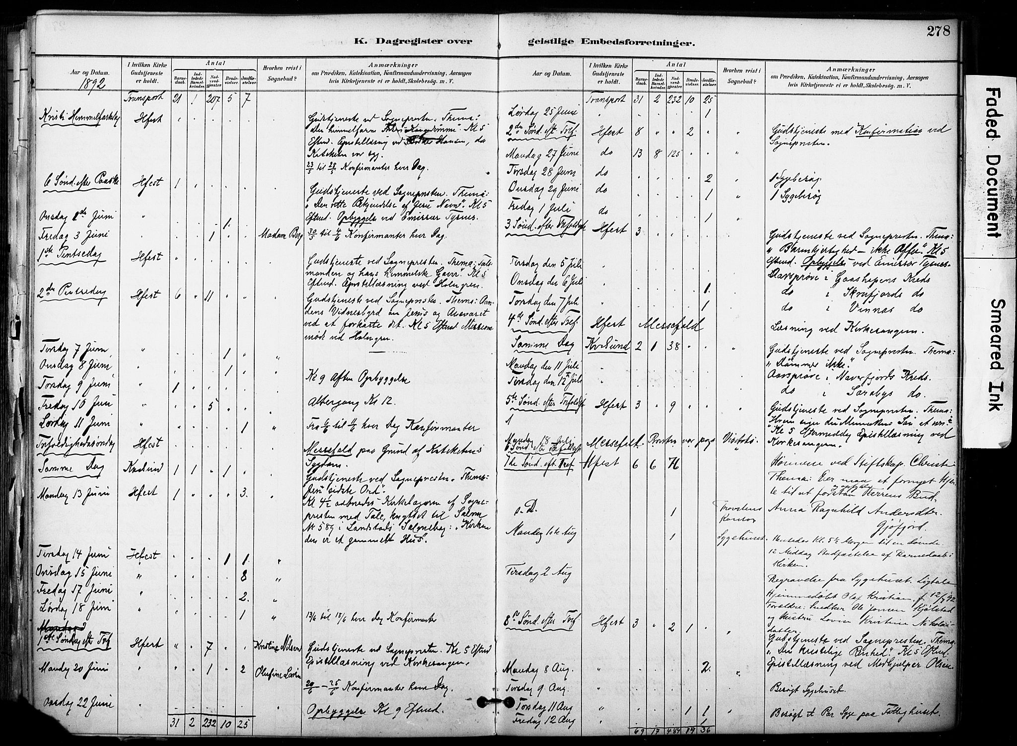 Hammerfest sokneprestkontor, AV/SATØ-S-1347/H/Ha/L0009.kirke: Parish register (official) no. 9, 1889-1897, p. 278