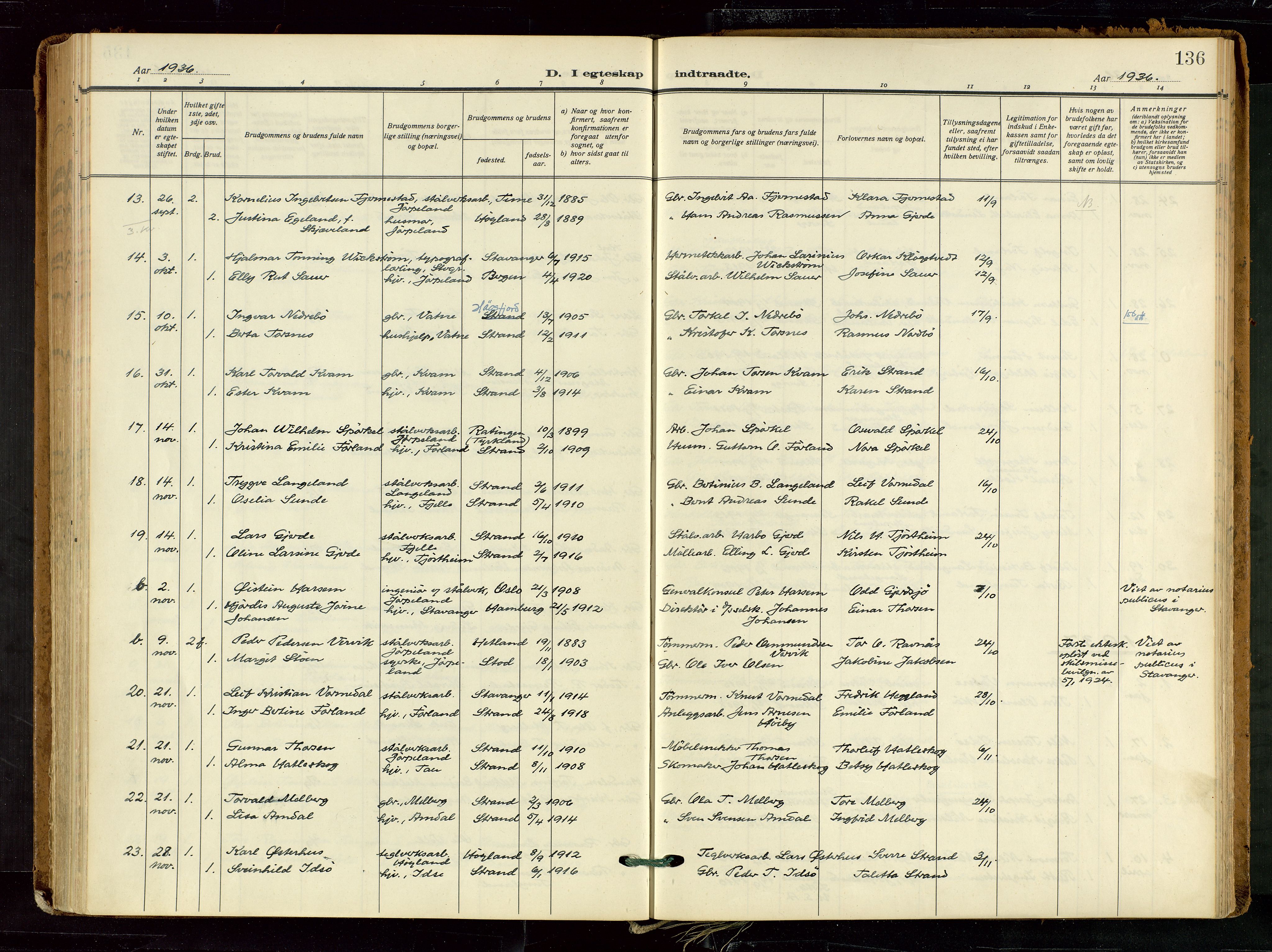 Strand sokneprestkontor, AV/SAST-A-101828/H/Ha/Haa/L0012: Parish register (official) no. A 12, 1927-1946, p. 136