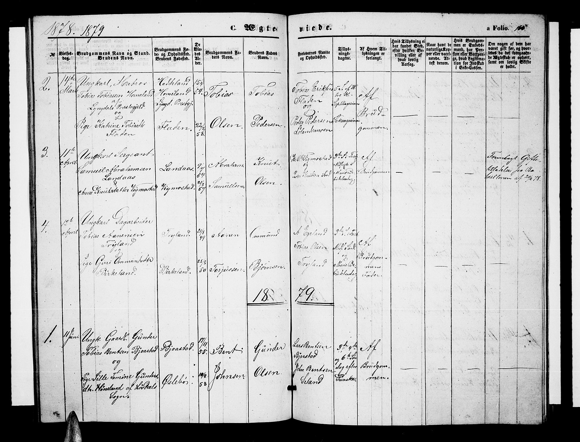 Nord-Audnedal sokneprestkontor, AV/SAK-1111-0032/F/Fb/Fbb/L0002: Parish register (copy) no. B 2, 1859-1882, p. 165