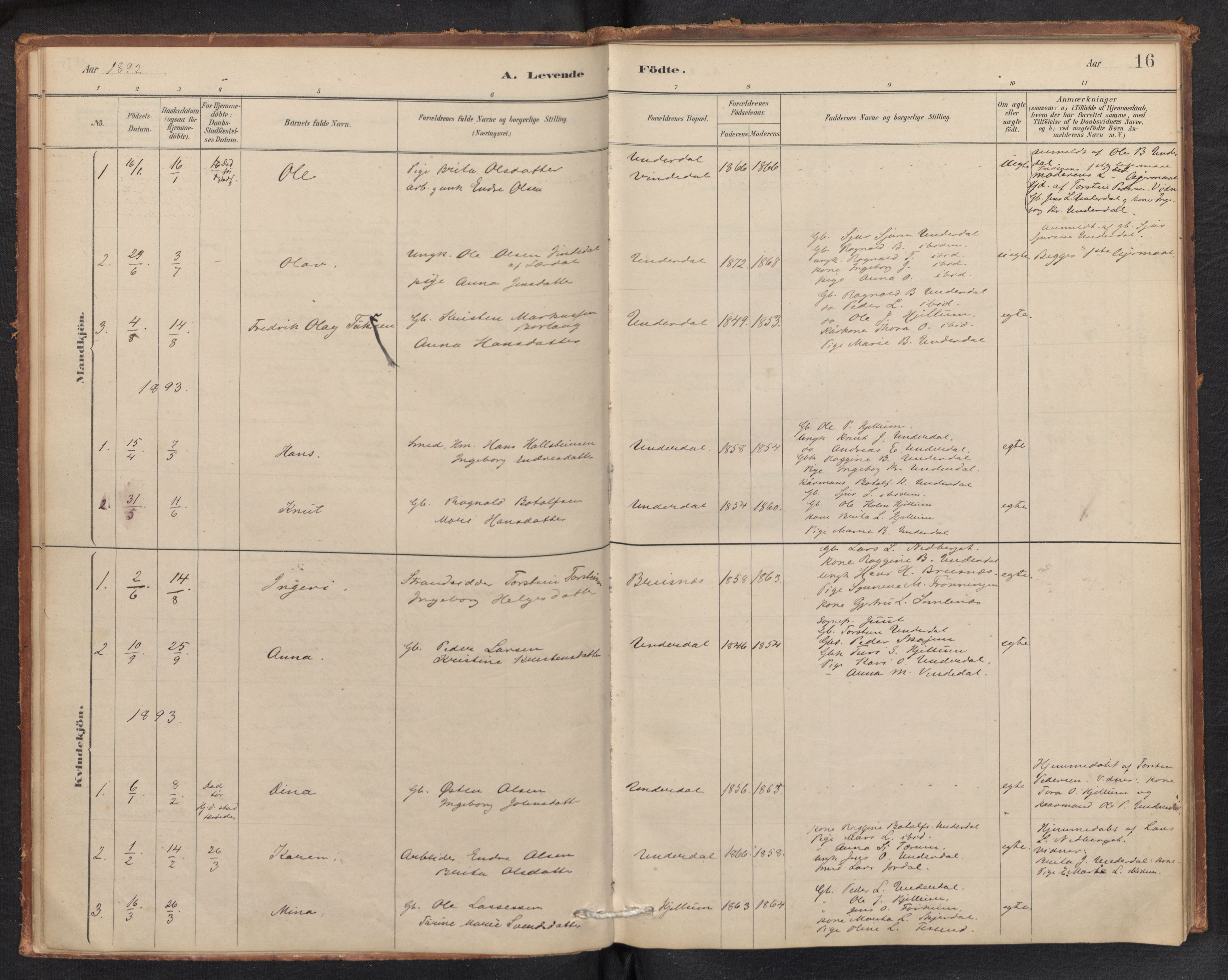 Aurland sokneprestembete, SAB/A-99937/H/Ha/Hae/L0001: Parish register (official) no. E 1, 1880-1907, p. 15b-16a