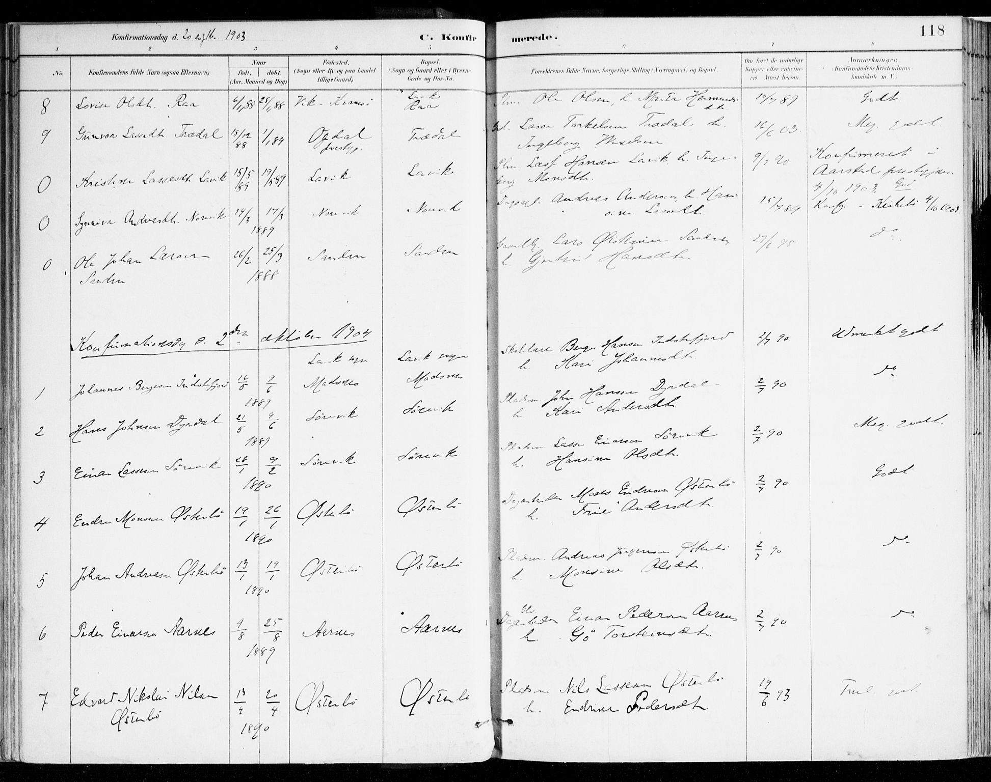 Lavik sokneprestembete, AV/SAB-A-80901: Parish register (official) no. B 1, 1882-1908, p. 118