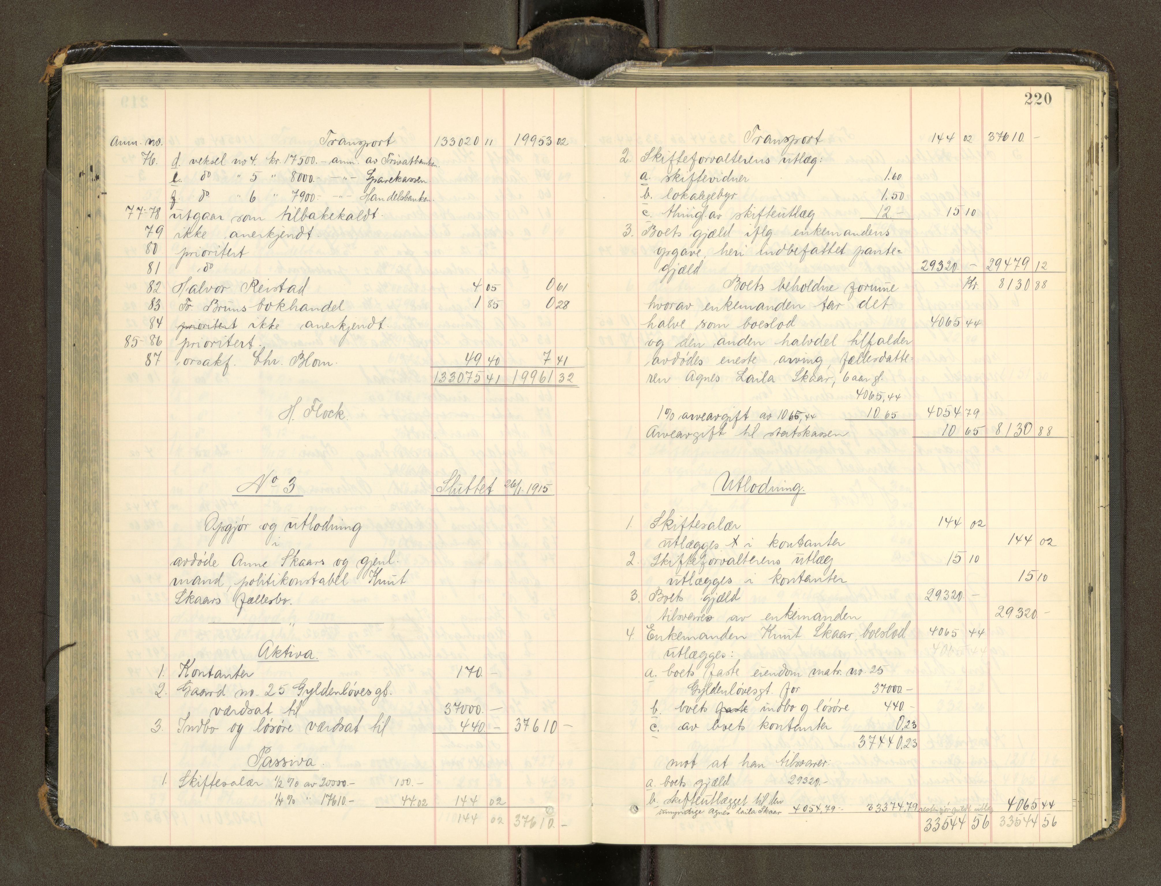 Trondheim byfogd, AV/SAT-A-0003/1/3/3A/L0041: Skifteutlodningsprotokoll - 1710-5/2. (m/ register), 1913-1916, p. 220