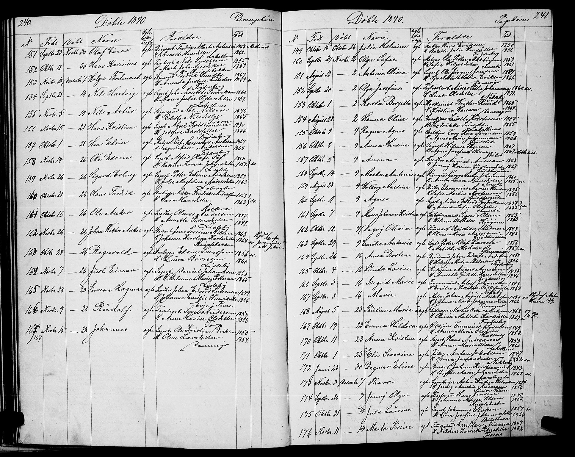 Glemmen prestekontor Kirkebøker, AV/SAO-A-10908/G/Ga/L0005: Parish register (copy) no. 5, 1876-1893, p. 240-241