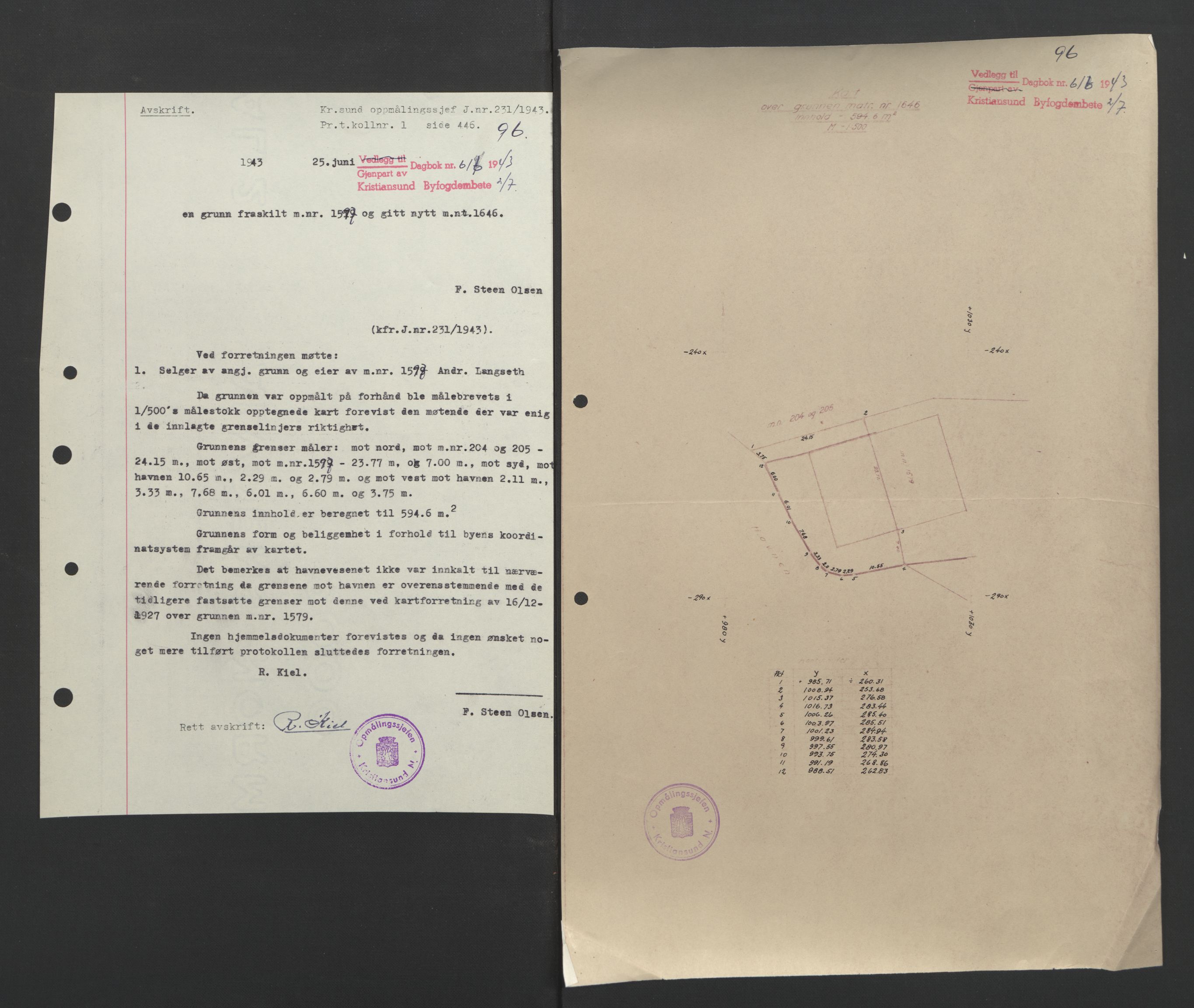 Kristiansund byfogd, AV/SAT-A-4587/A/27: Mortgage book no. 37, 1942-1945, Diary no: : 616/1943