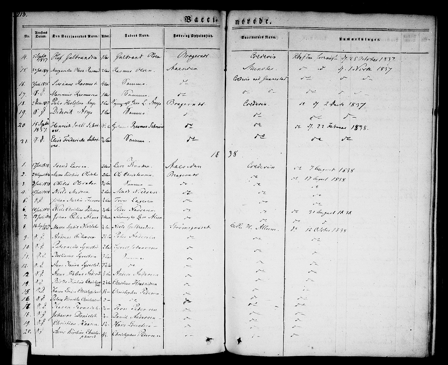 Bragernes kirkebøker, SAKO/A-6/F/Fc/L0001: Parish register (official) no. III 1, 1830-1853, p. 213
