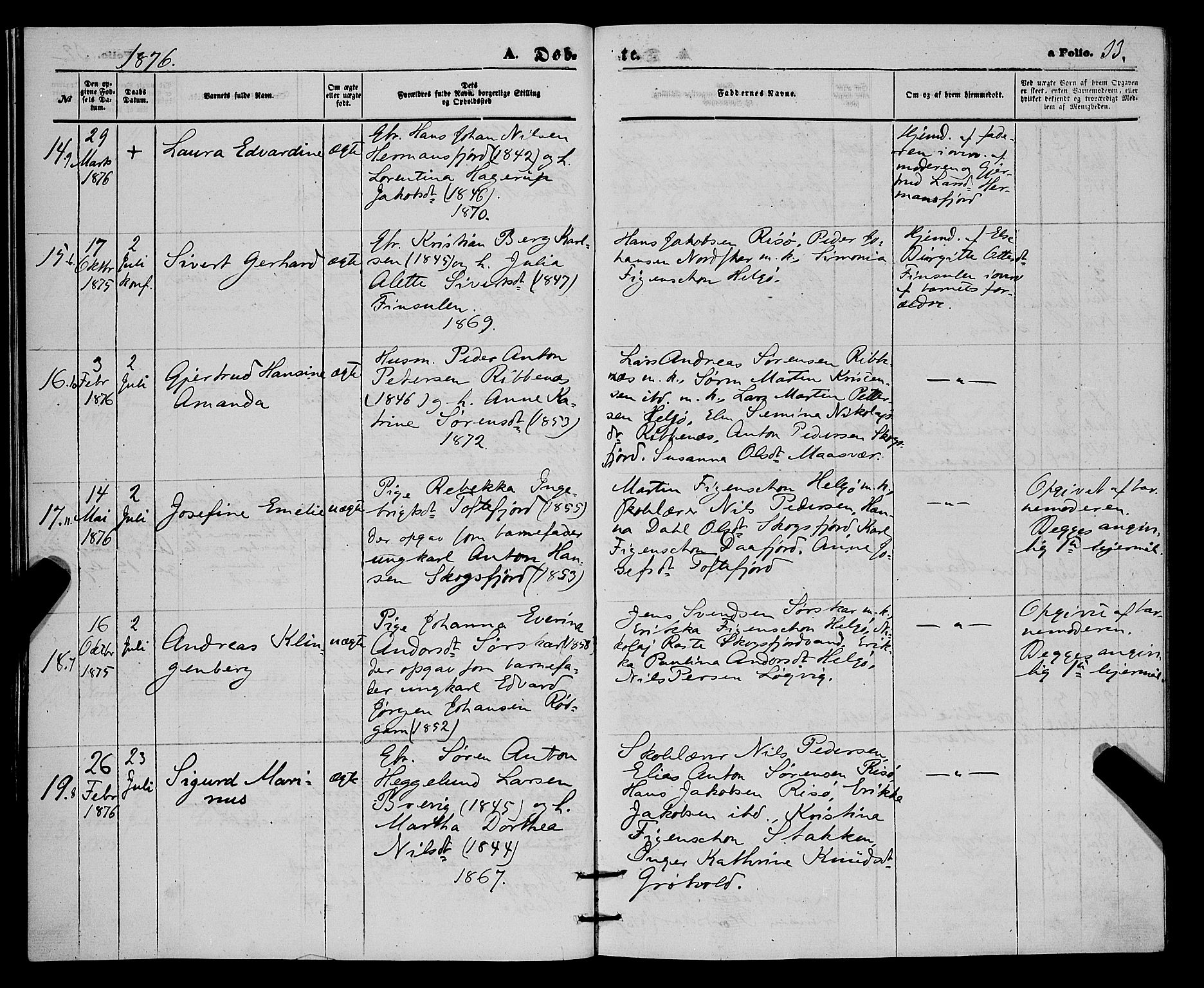 Karlsøy sokneprestembete, SATØ/S-1299/H/Ha/Haa/L0010kirke: Parish register (official) no. 10, 1867-1878, p. 33