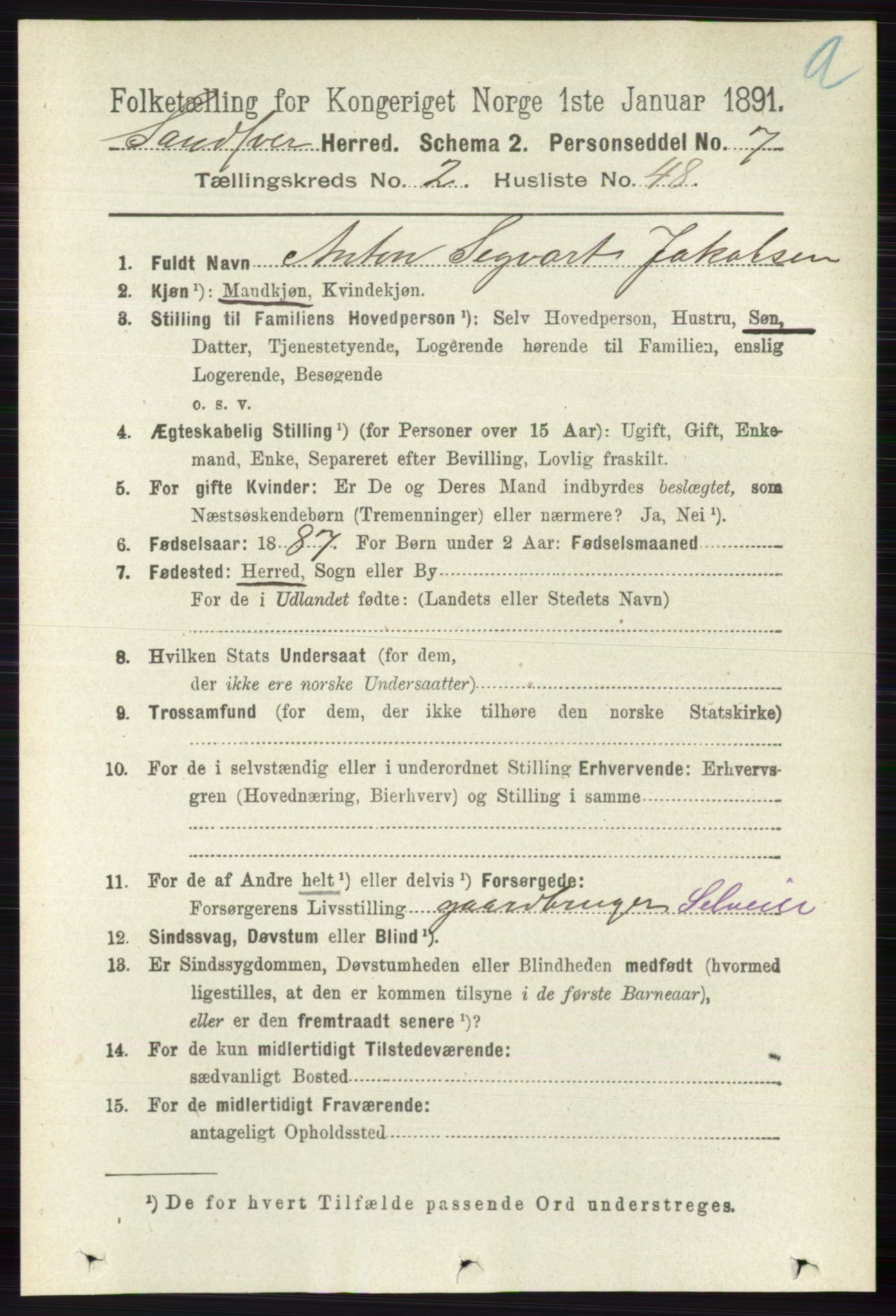RA, 1891 census for 0629 Sandsvær, 1891, p. 952