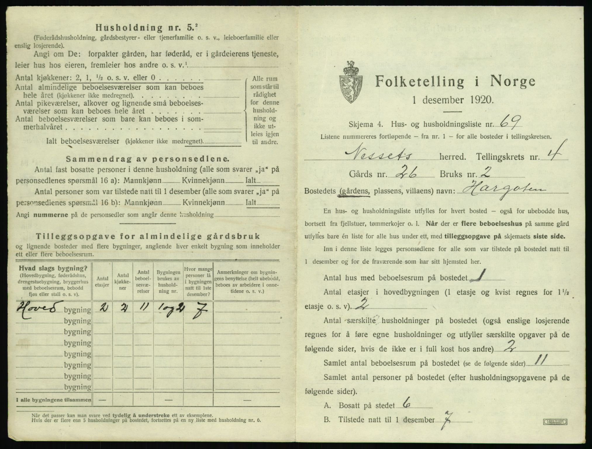 SAT, 1920 census for Nesset, 1920, p. 310