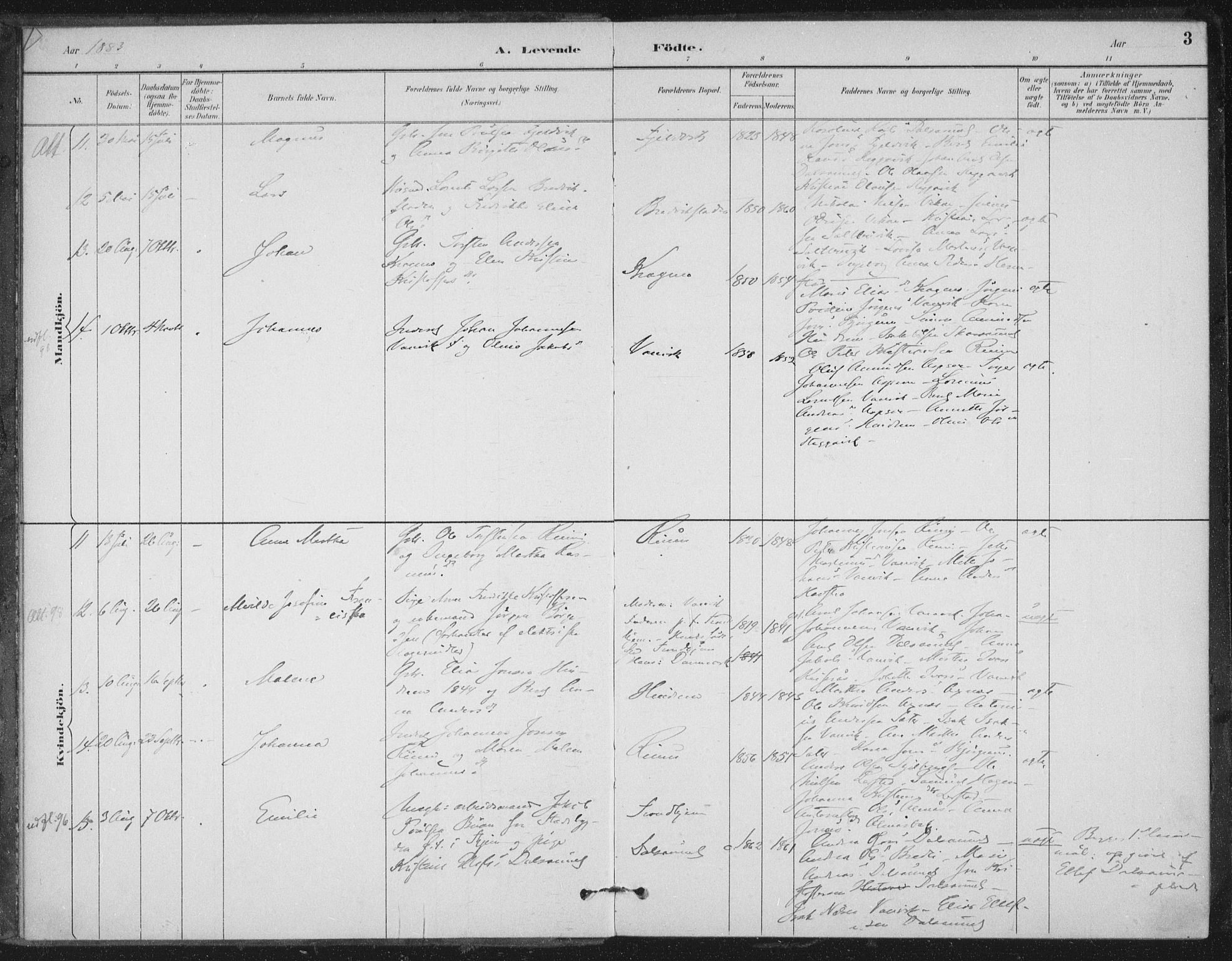 Ministerialprotokoller, klokkerbøker og fødselsregistre - Nord-Trøndelag, AV/SAT-A-1458/702/L0023: Parish register (official) no. 702A01, 1883-1897, p. 3