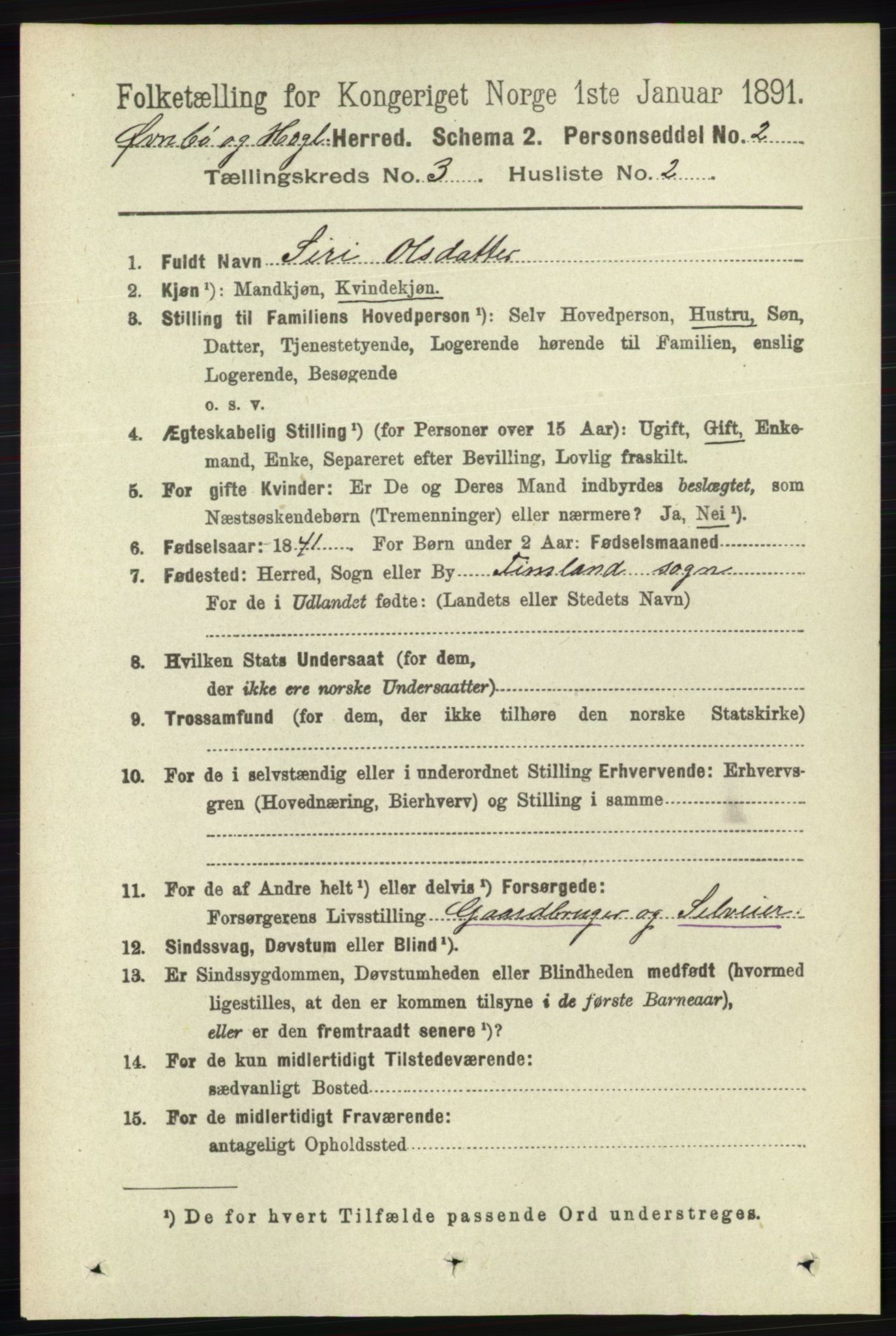 RA, 1891 census for 1016 Øvrebø og Hægeland, 1891, p. 529