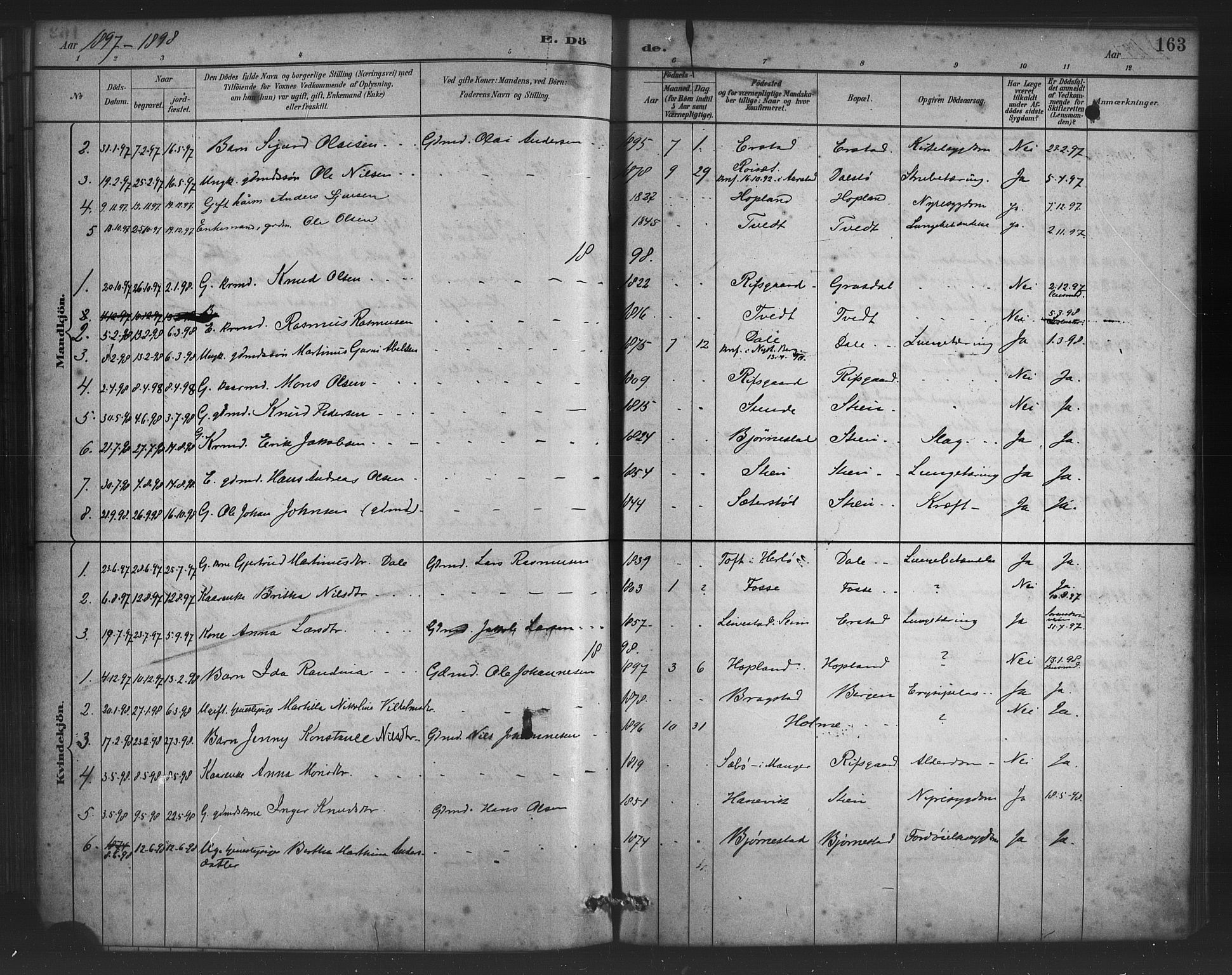 Alversund Sokneprestembete, SAB/A-73901/H/Ha/Haa/Haac/L0001: Parish register (official) no. C 1, 1882-1900, p. 163