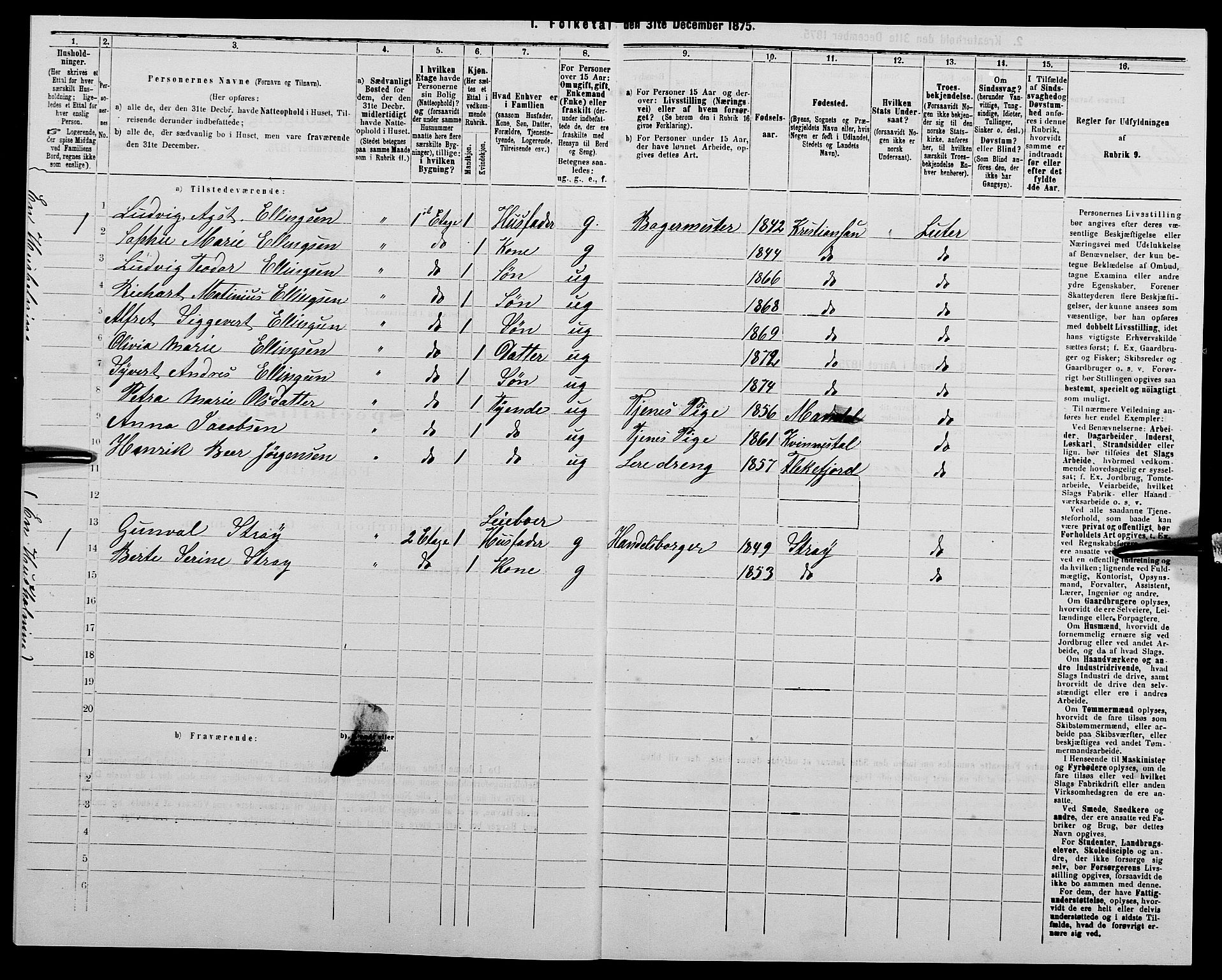 SAK, 1875 census for 1001P Kristiansand, 1875, p. 999