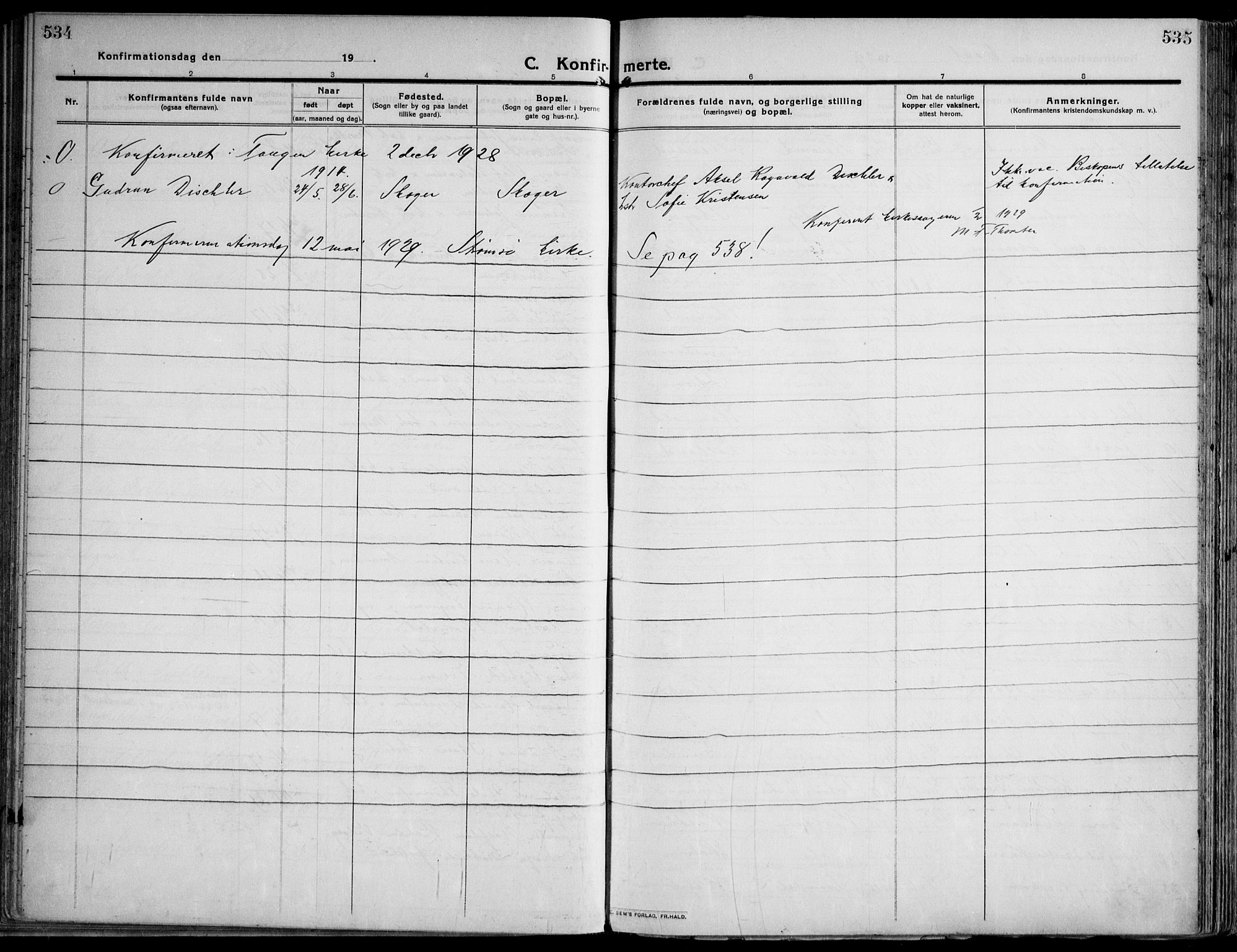 Skoger kirkebøker, AV/SAKO-A-59/F/Fa/L0007: Parish register (official) no. I 7, 1911-1936, p. 534-535