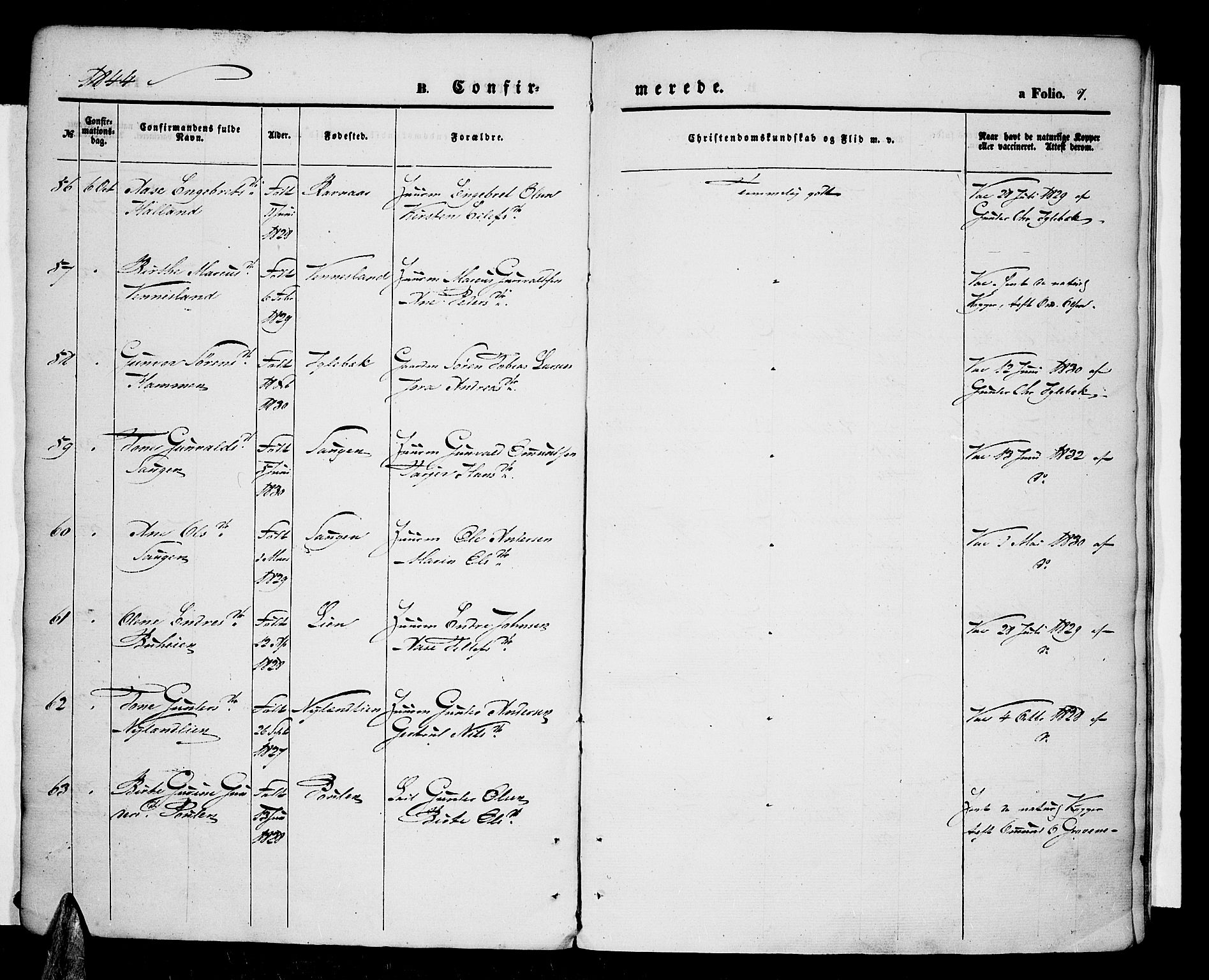 Vennesla sokneprestkontor, SAK/1111-0045/Fa/Fac/L0005: Parish register (official) no. A 5, 1844-1855, p. 7
