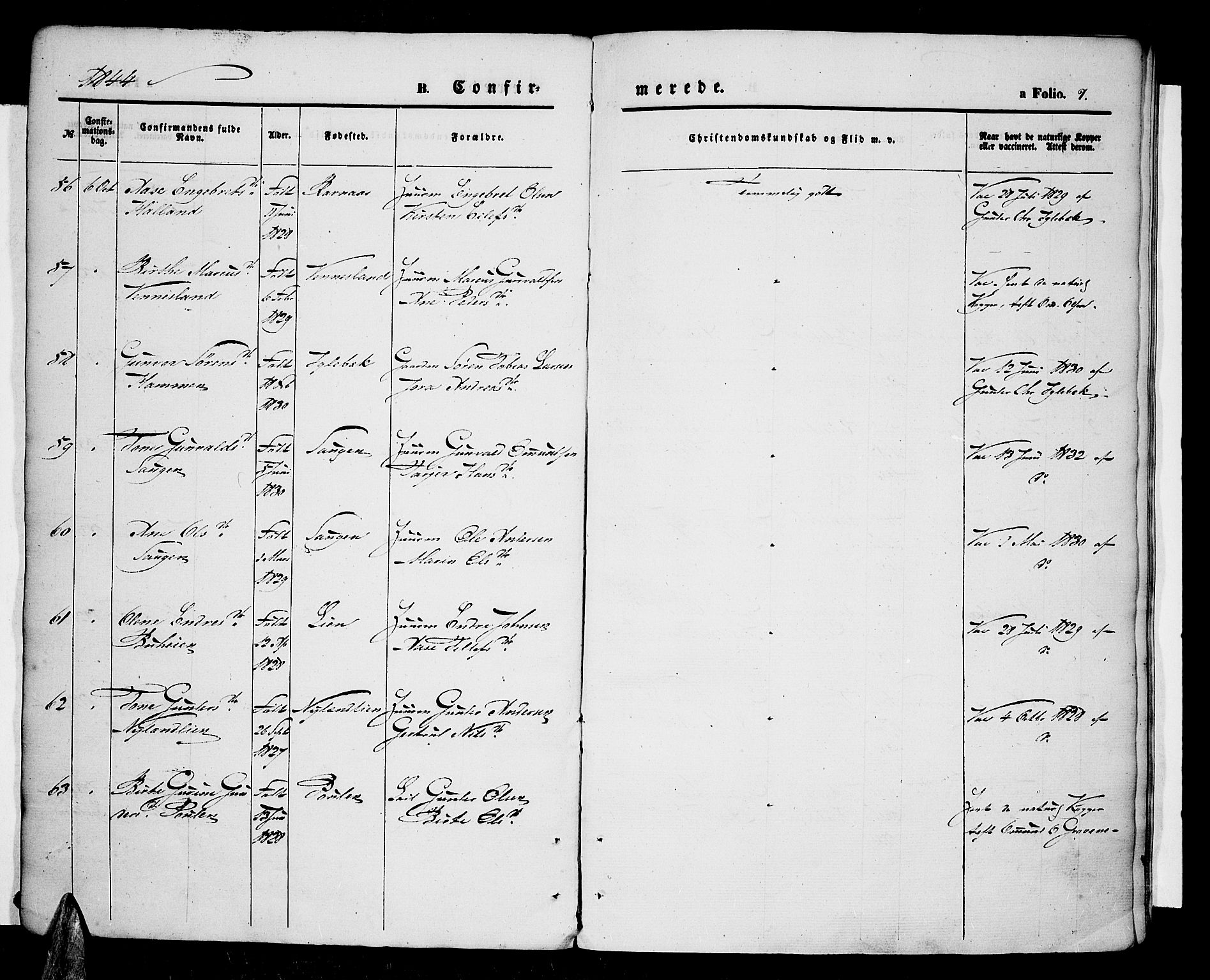 Vennesla sokneprestkontor, AV/SAK-1111-0045/Fa/Fac/L0005: Parish register (official) no. A 5, 1844-1855, p. 7