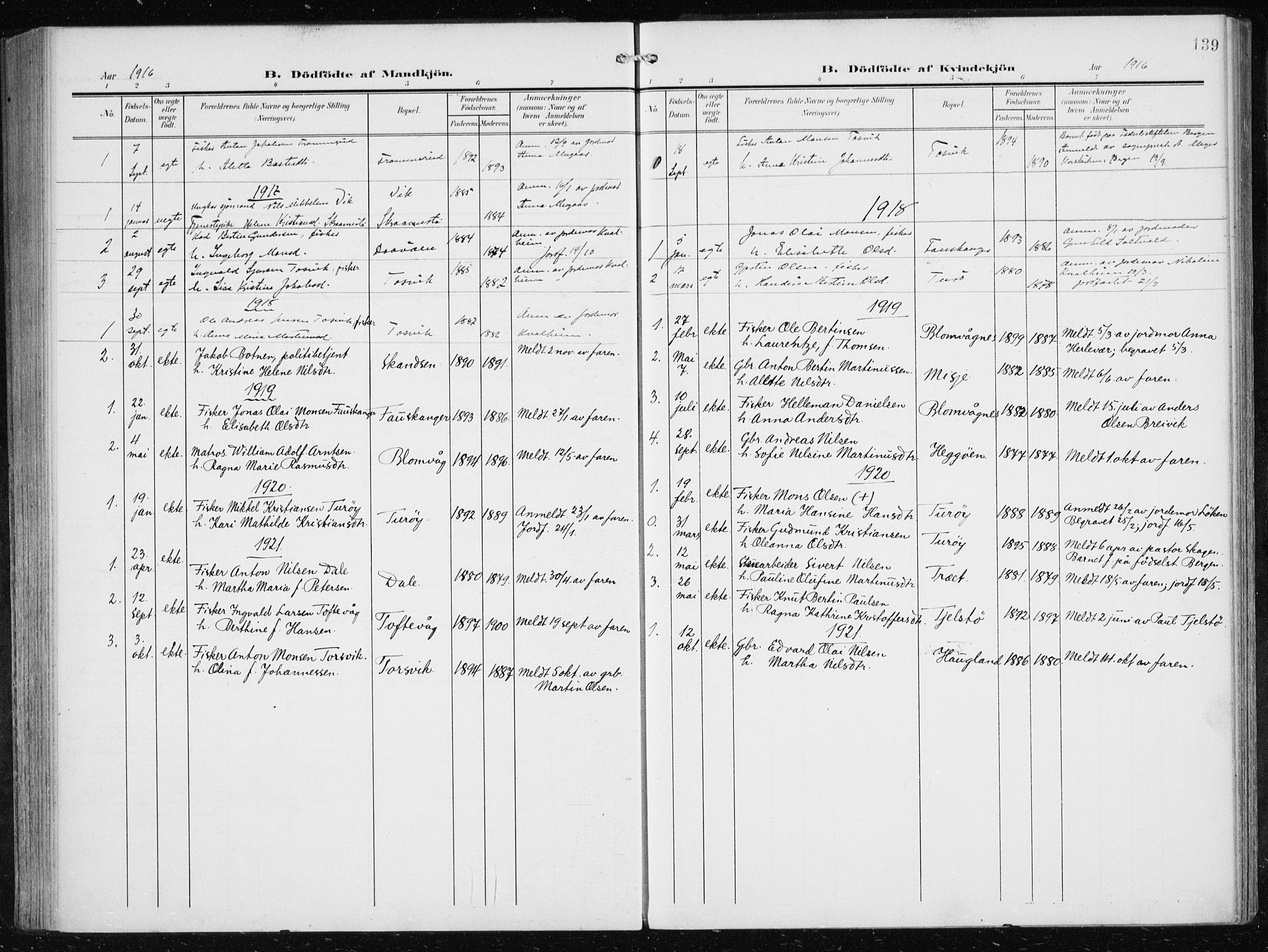 Herdla Sokneprestembete, AV/SAB-A-75701/H/Haa: Parish register (official) no. A 5, 1905-1918, p. 139