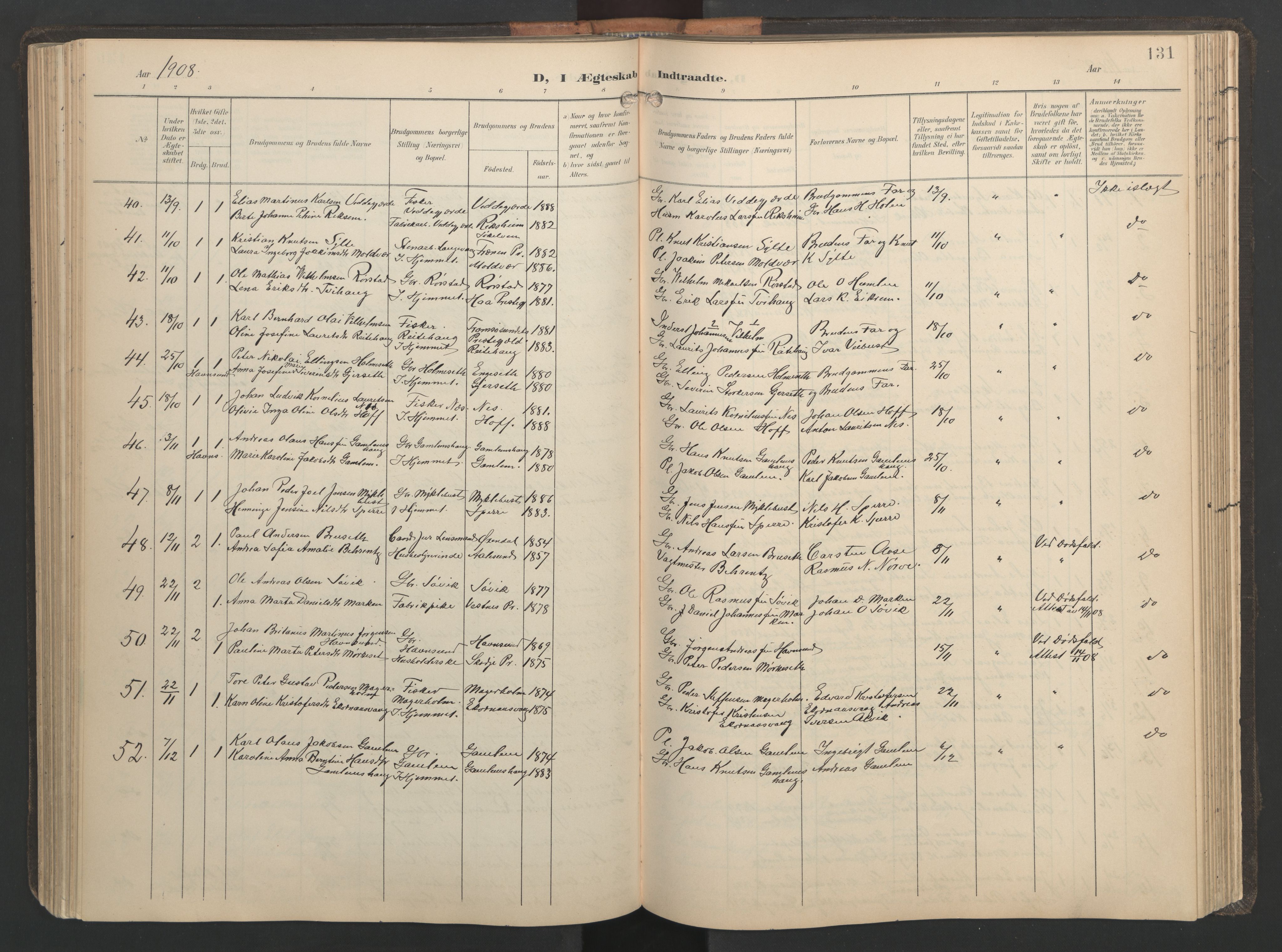 Ministerialprotokoller, klokkerbøker og fødselsregistre - Møre og Romsdal, AV/SAT-A-1454/528/L0433: Parish register (copy) no. 528C14, 1899-1922, p. 131