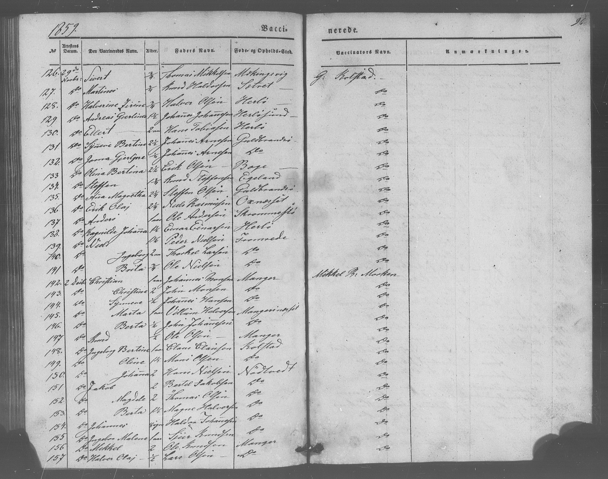 Manger sokneprestembete, AV/SAB-A-76801/H/Haa: Parish register (official) no. A 10, 1844-1859, p. 96