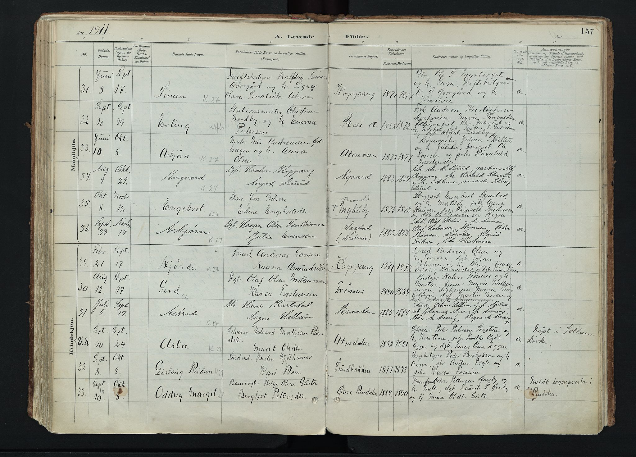 Stor-Elvdal prestekontor, AV/SAH-PREST-052/H/Ha/Haa/L0004: Parish register (official) no. 4, 1890-1922, p. 157