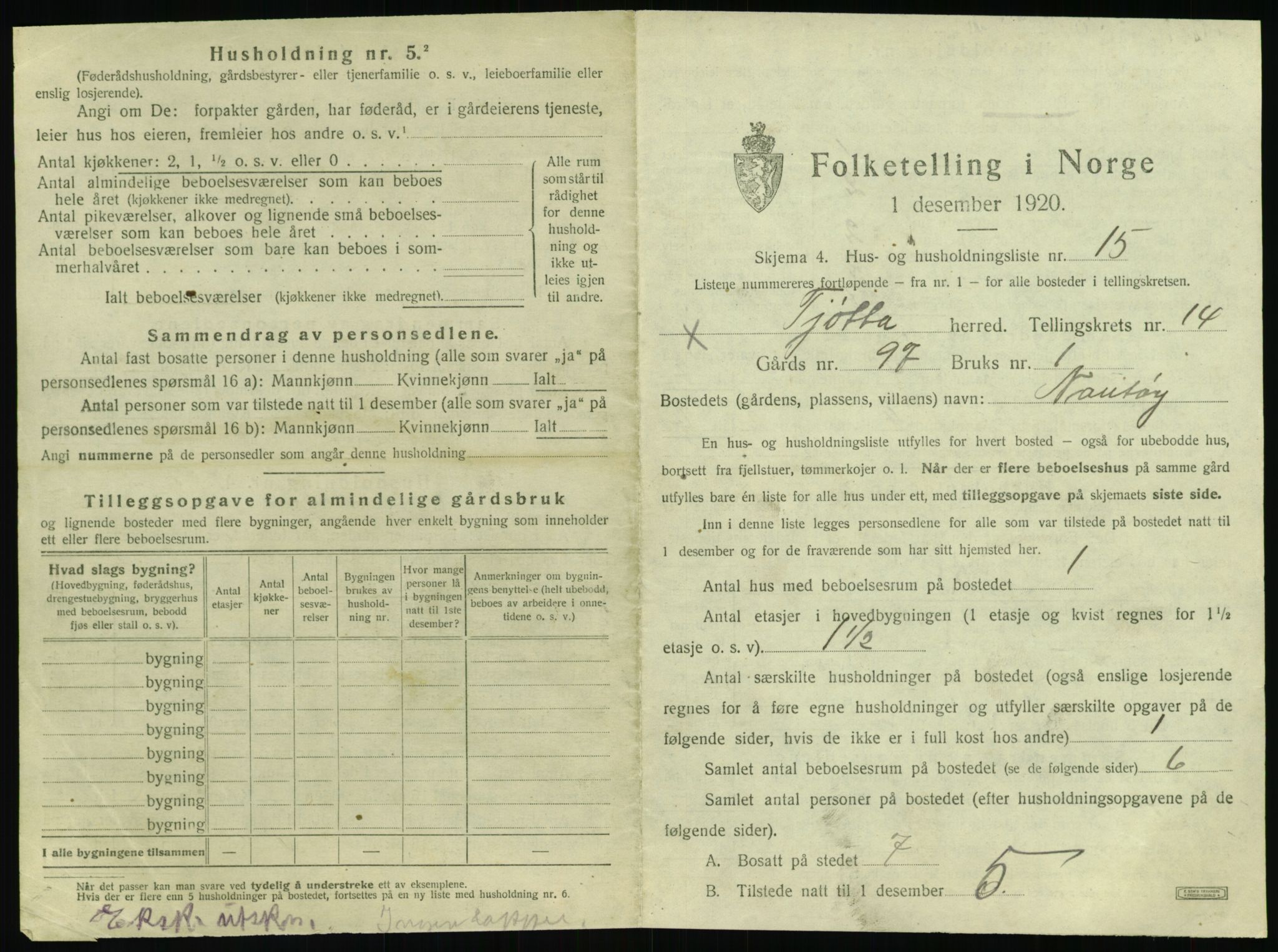 SAT, 1920 census for Tjøtta, 1920, p. 829