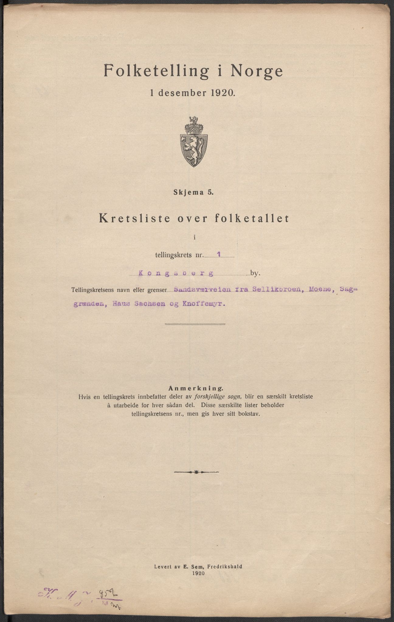 SAKO, 1920 census for Kongsberg, 1920, p. 5