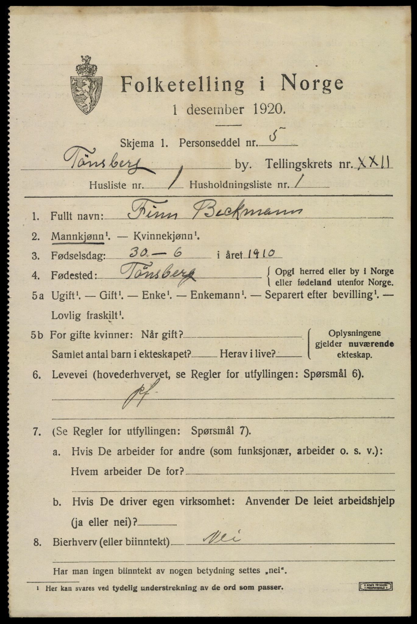 SAKO, 1920 census for Tønsberg, 1920, p. 30803