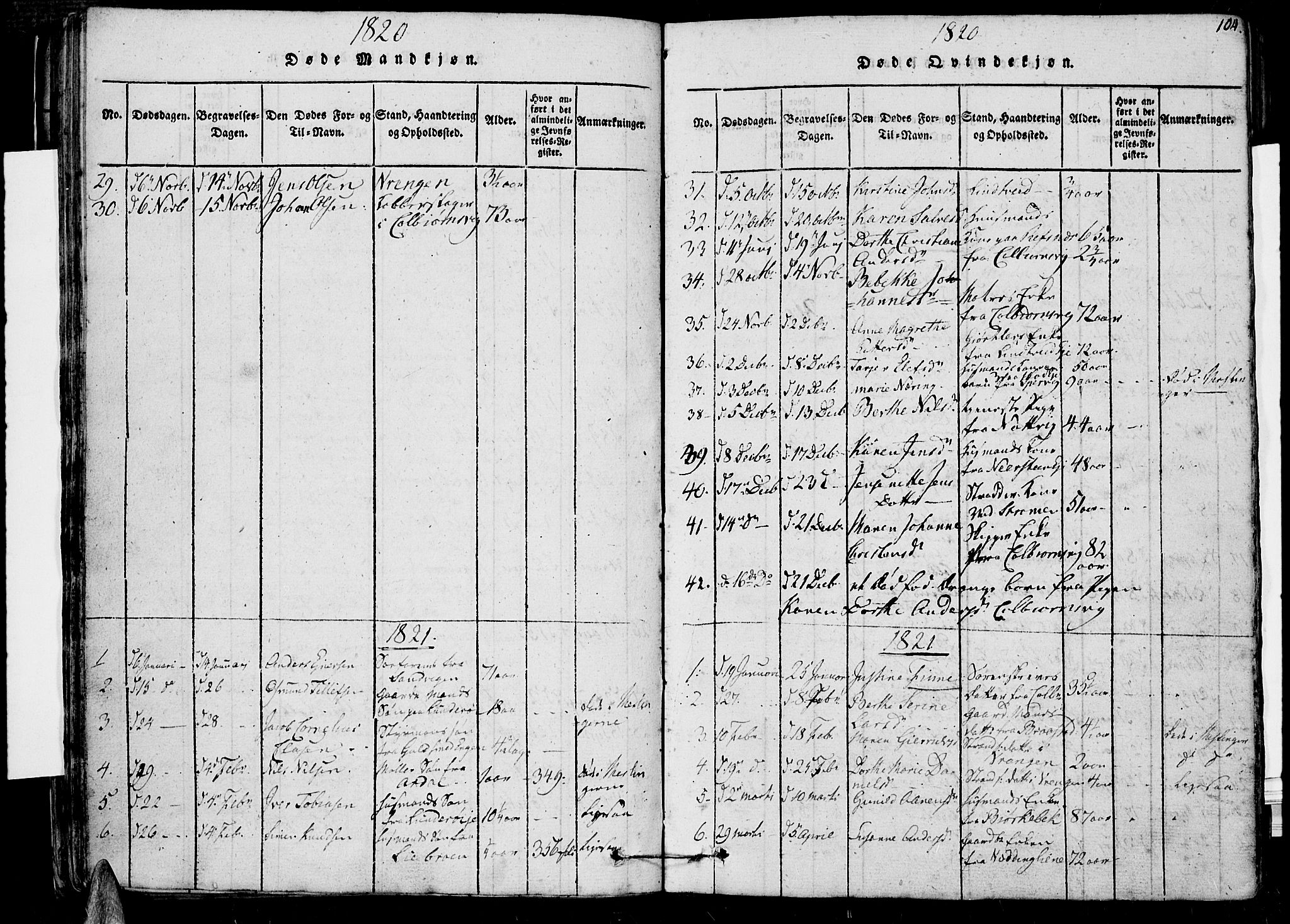 Øyestad sokneprestkontor, SAK/1111-0049/F/Fb/L0003: Parish register (copy) no. B 3, 1816-1827, p. 104