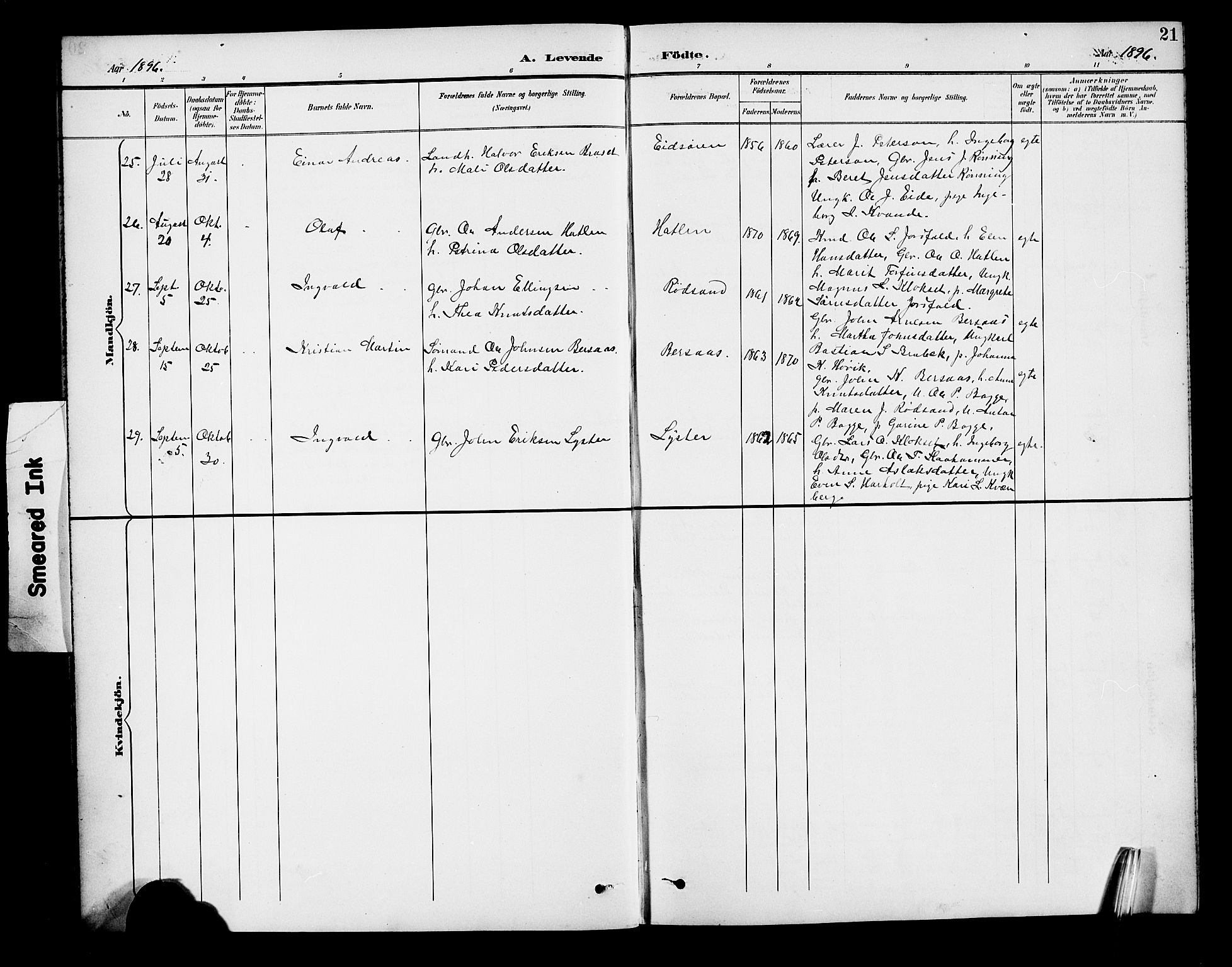 Ministerialprotokoller, klokkerbøker og fødselsregistre - Møre og Romsdal, AV/SAT-A-1454/551/L0632: Parish register (copy) no. 551C04, 1894-1920, p. 21