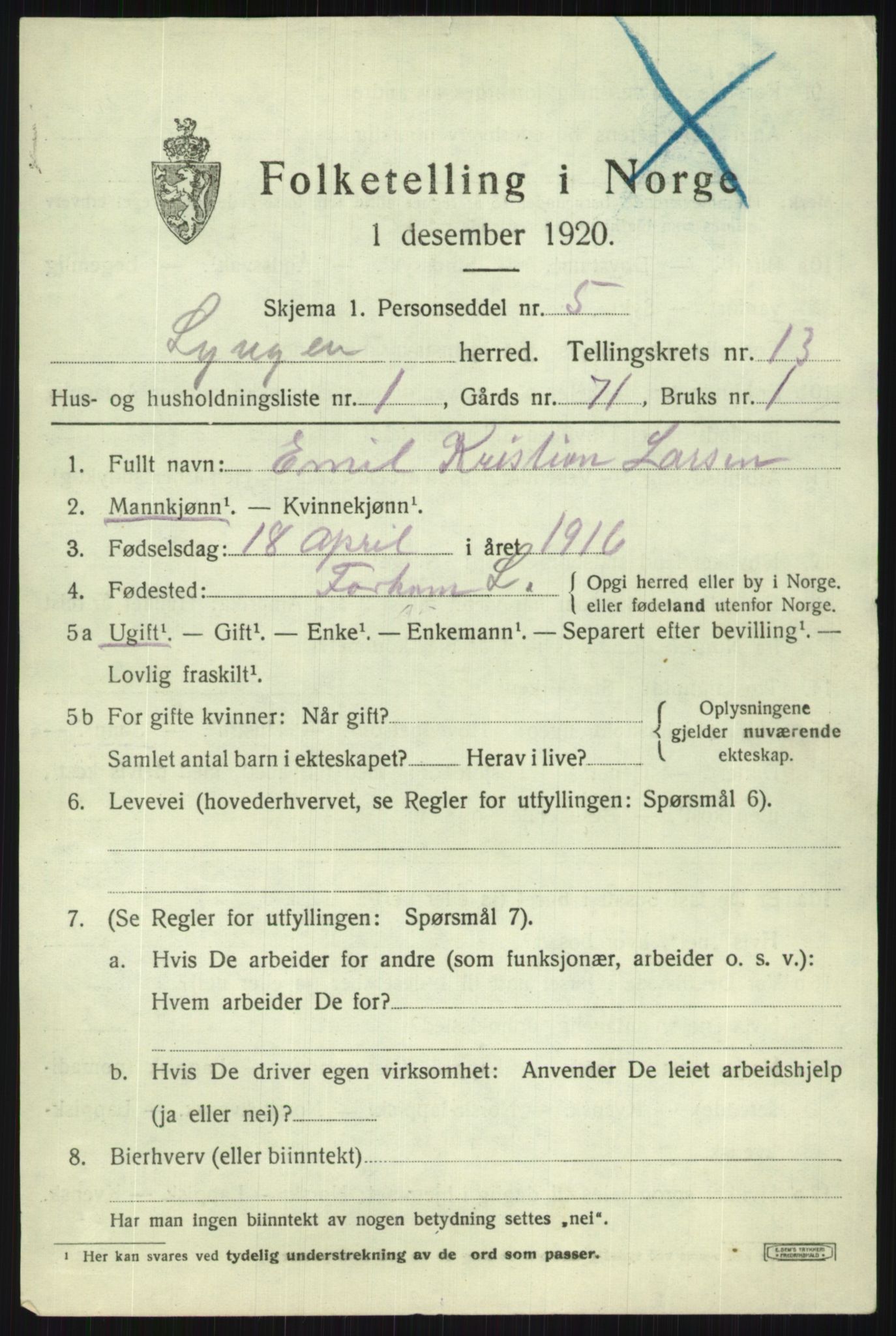 SATØ, 1920 census for Lyngen, 1920, p. 10063