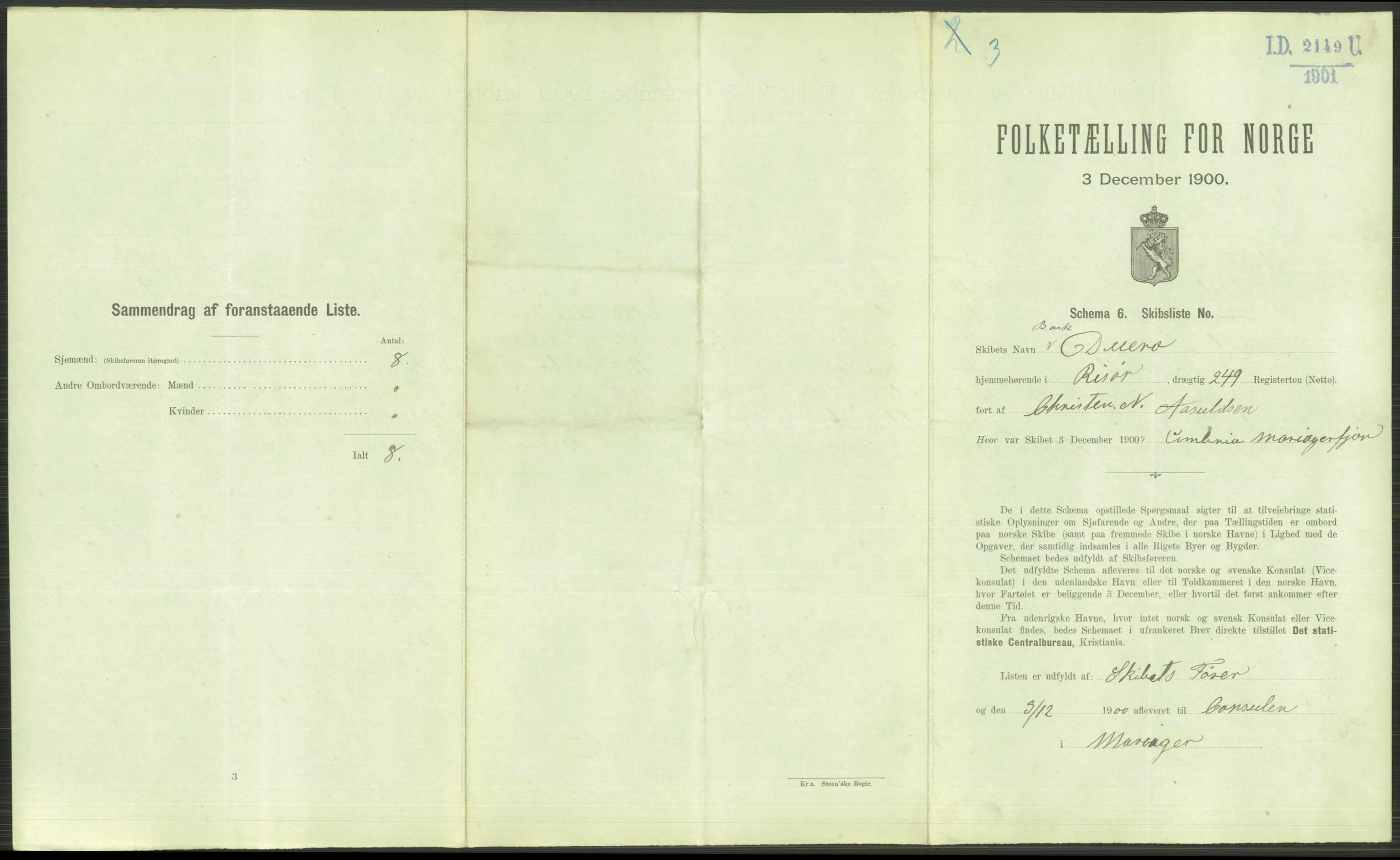 RA, 1900 Census - ship lists from ships in Norwegian harbours, harbours abroad and at sea, 1900, p. 3649