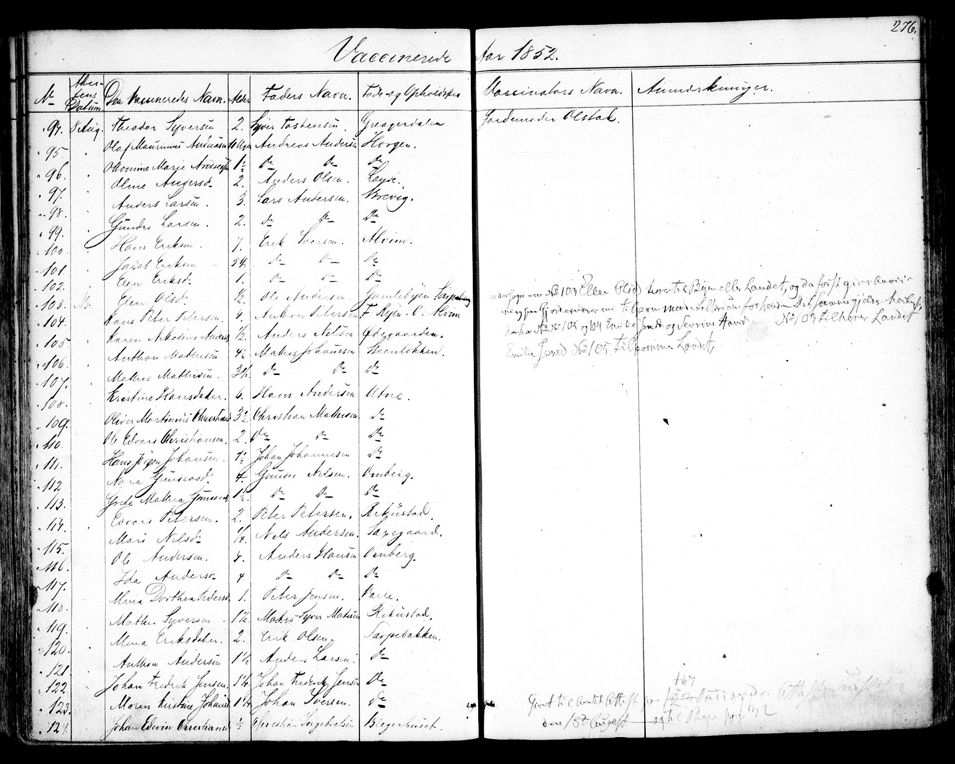 Tune prestekontor Kirkebøker, SAO/A-2007/F/Fa/L0011: Parish register (official) no. 11, 1852-1856, p. 276
