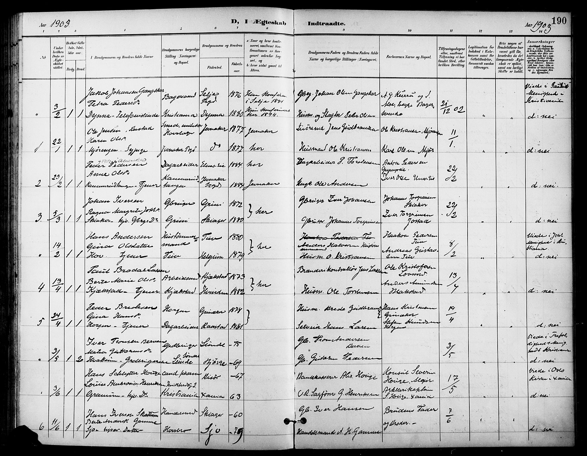 Gran prestekontor, SAH/PREST-112/H/Ha/Haa/L0019: Parish register (official) no. 19, 1898-1907, p. 190