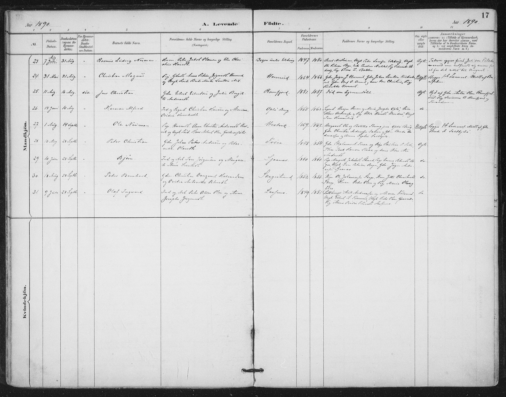 Ministerialprotokoller, klokkerbøker og fødselsregistre - Nord-Trøndelag, SAT/A-1458/780/L0644: Parish register (official) no. 780A08, 1886-1903, p. 17