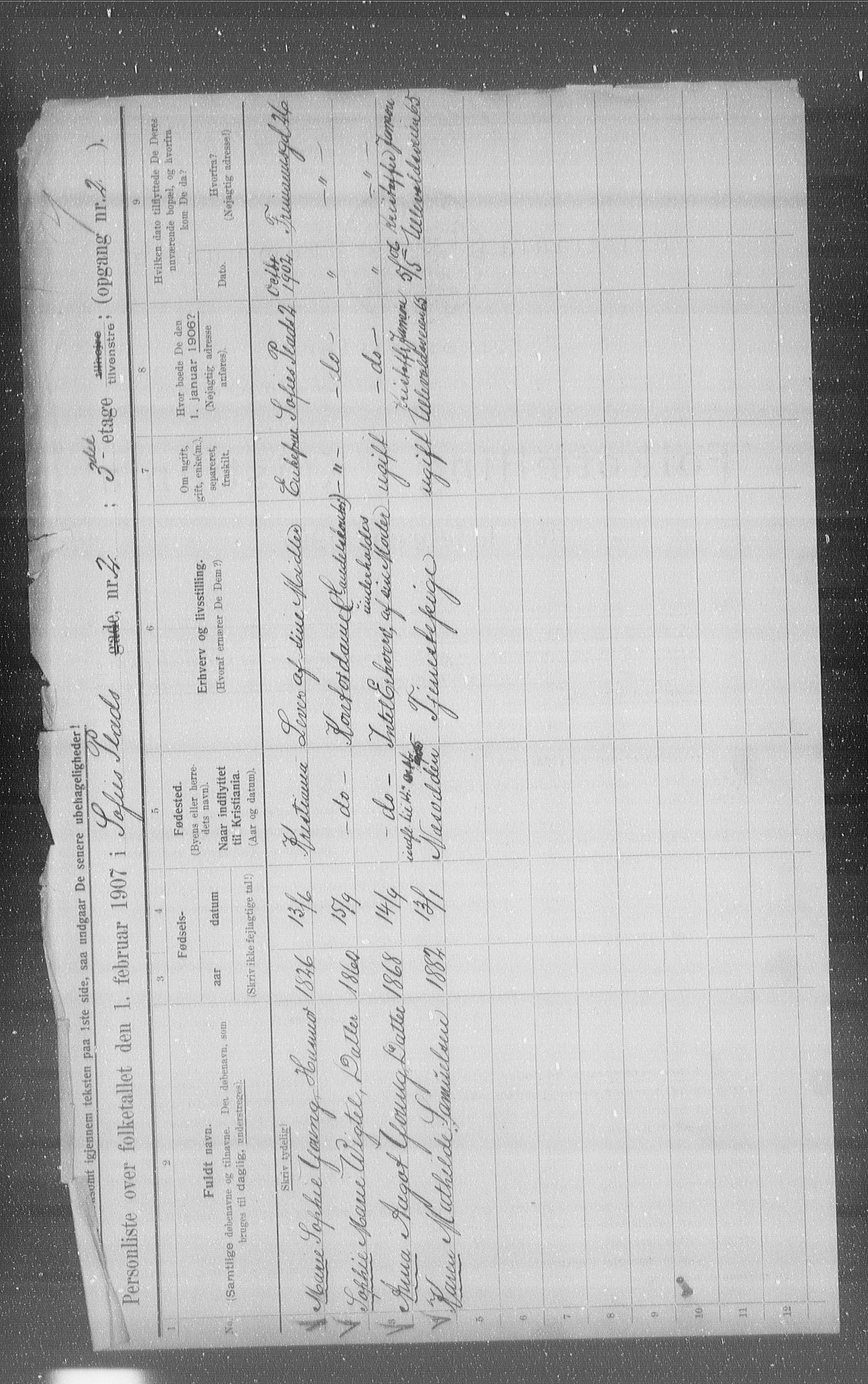 OBA, Municipal Census 1907 for Kristiania, 1907, p. 50763