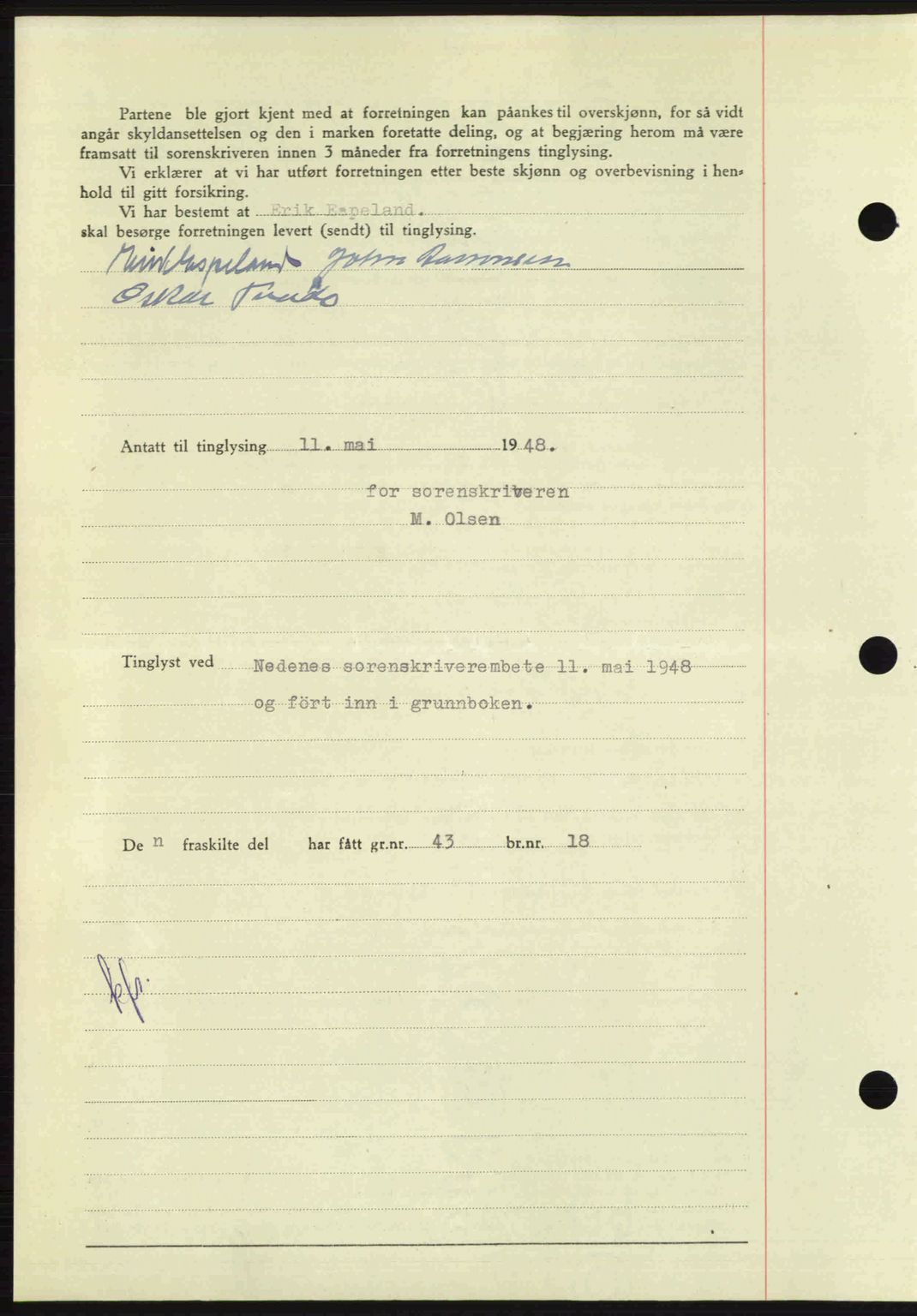 Nedenes sorenskriveri, AV/SAK-1221-0006/G/Gb/Gba/L0059: Mortgage book no. A11, 1948-1948, Diary no: : 695/1948