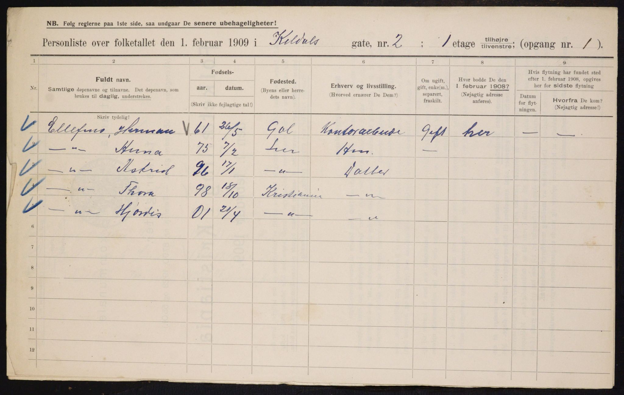 OBA, Municipal Census 1909 for Kristiania, 1909, p. 68553