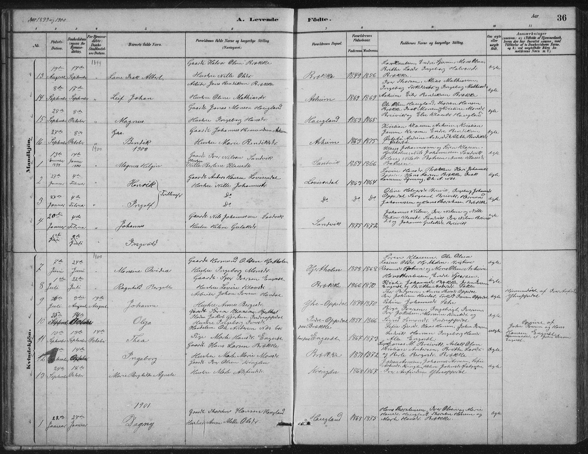 Gulen sokneprestembete, AV/SAB-A-80201/H/Hab/Habc/L0002: Parish register (copy) no. C 2, 1880-1938, p. 36