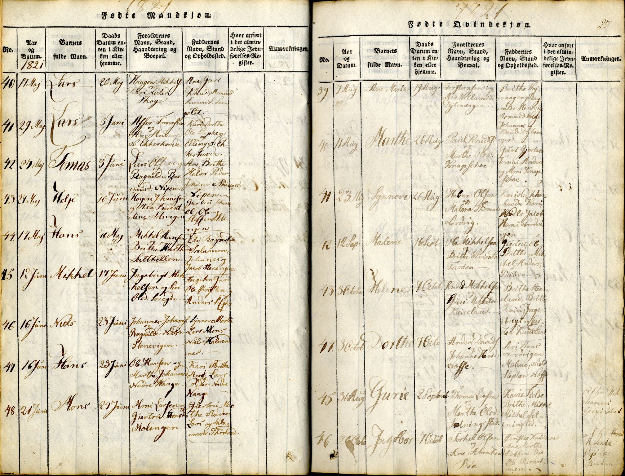 Sund sokneprestembete, AV/SAB-A-99930: Parish register (official) no. A 11, 1814-1825, p. 27