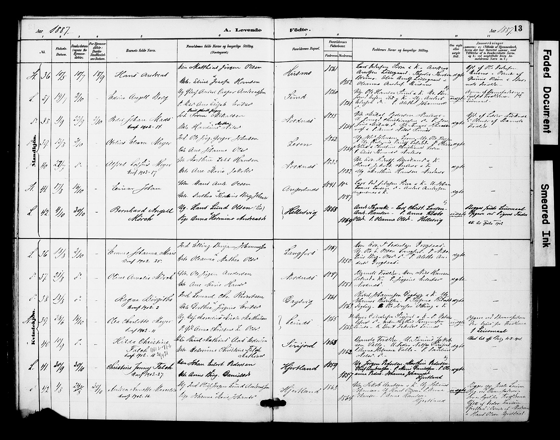 Ministerialprotokoller, klokkerbøker og fødselsregistre - Nordland, AV/SAT-A-1459/831/L0471: Parish register (official) no. 831A02, 1886-1901, p. 13