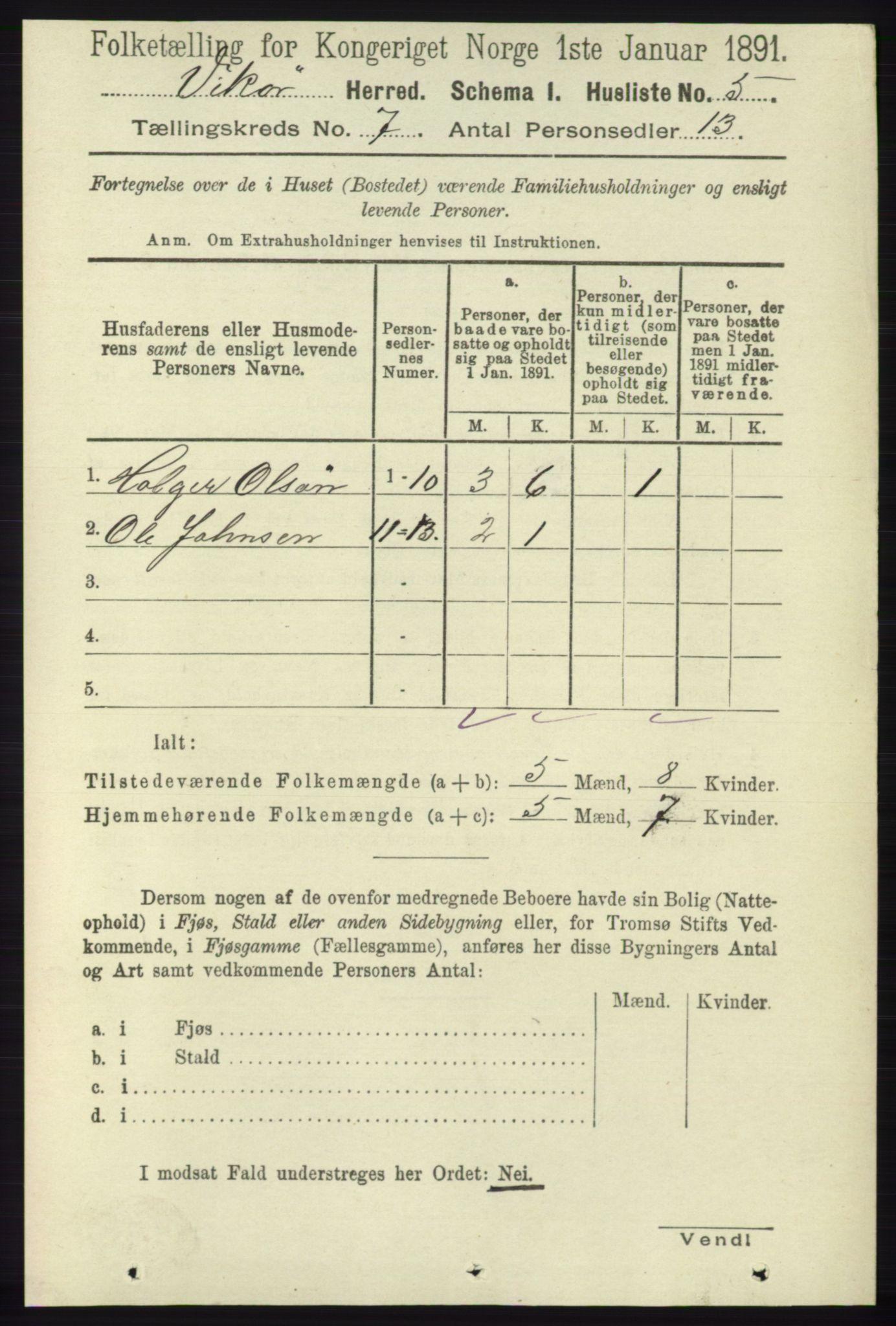 RA, 1891 census for 1238 Vikør, 1891, p. 2204