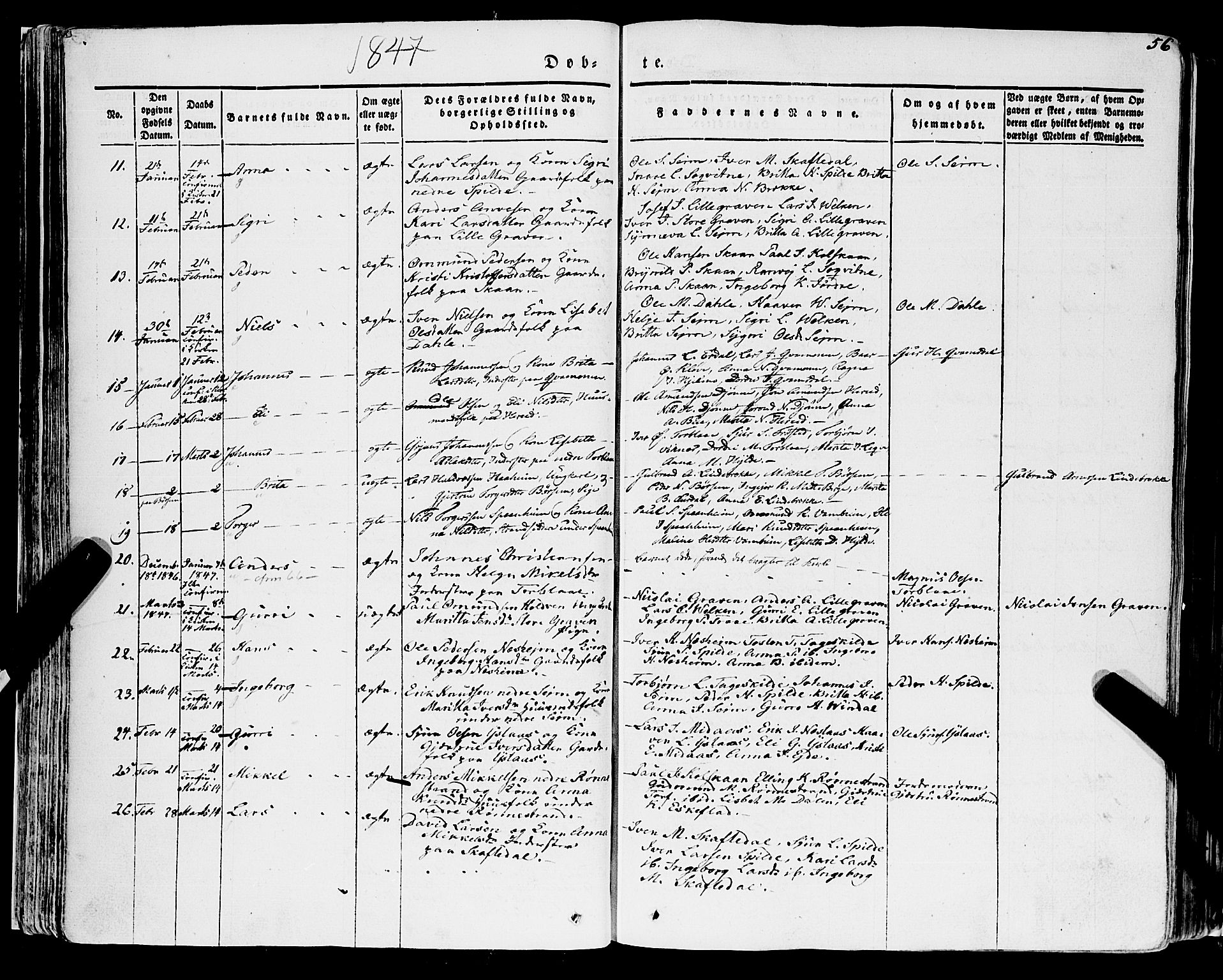 Ulvik sokneprestembete, AV/SAB-A-78801/H/Haa: Parish register (official) no. A 12, 1839-1853, p. 56